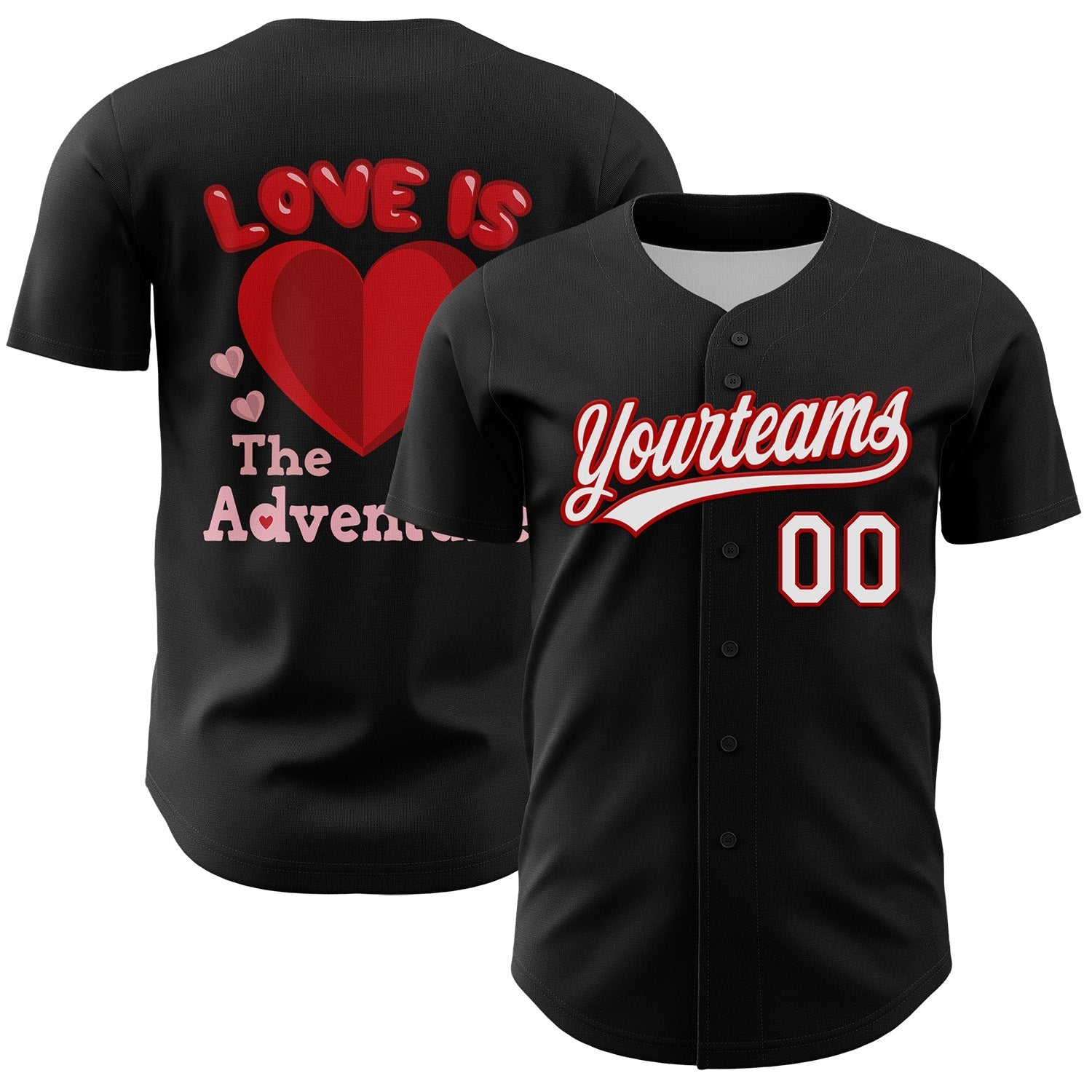 Custom Black White-Red 3D Love Heart Valentine's Day Authentic Baseball Jersey baseball jersey product view 1
