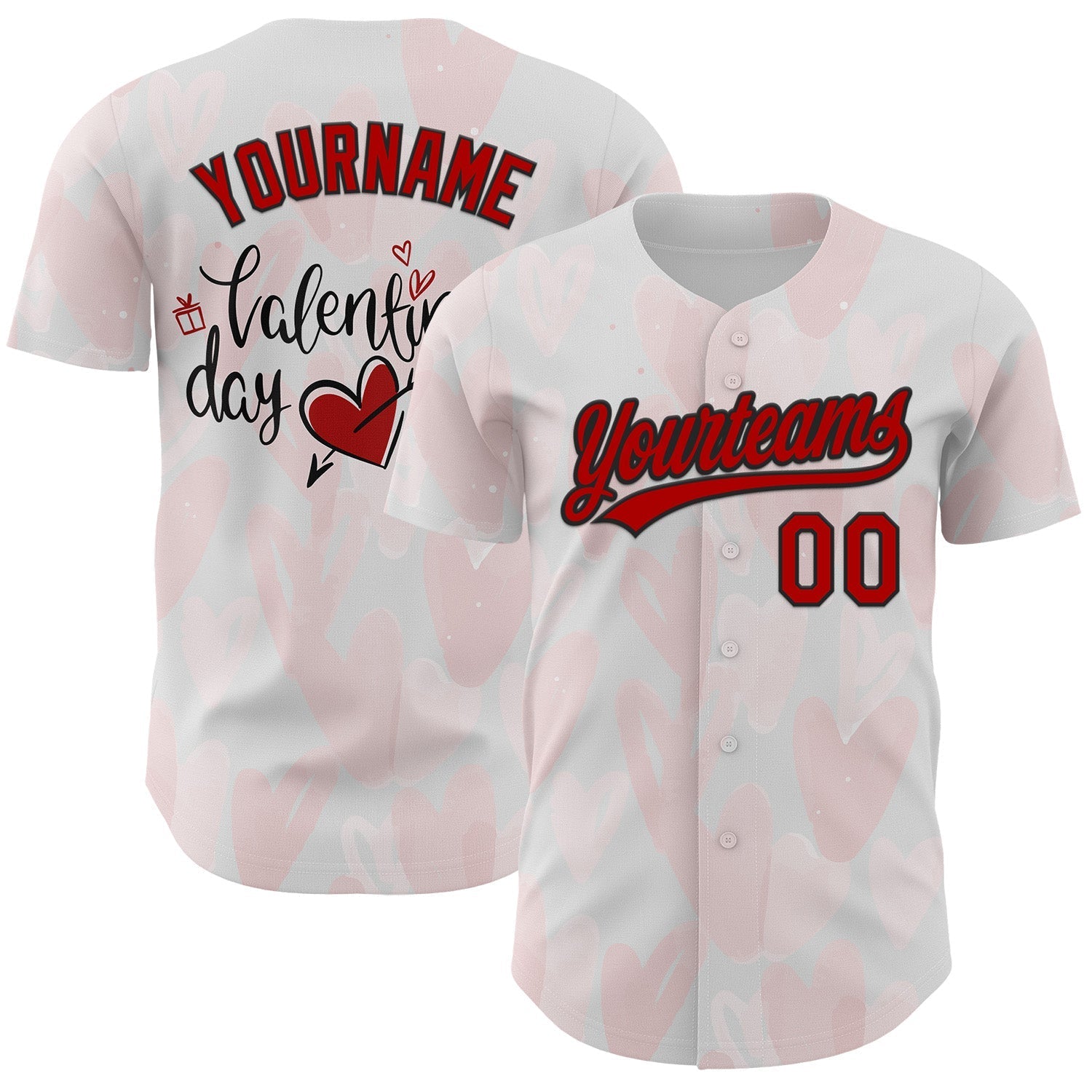 Custom White Red-Black 3D Love Heart Valentine's Day Authentic Baseball Jersey baseball jersey product view 1