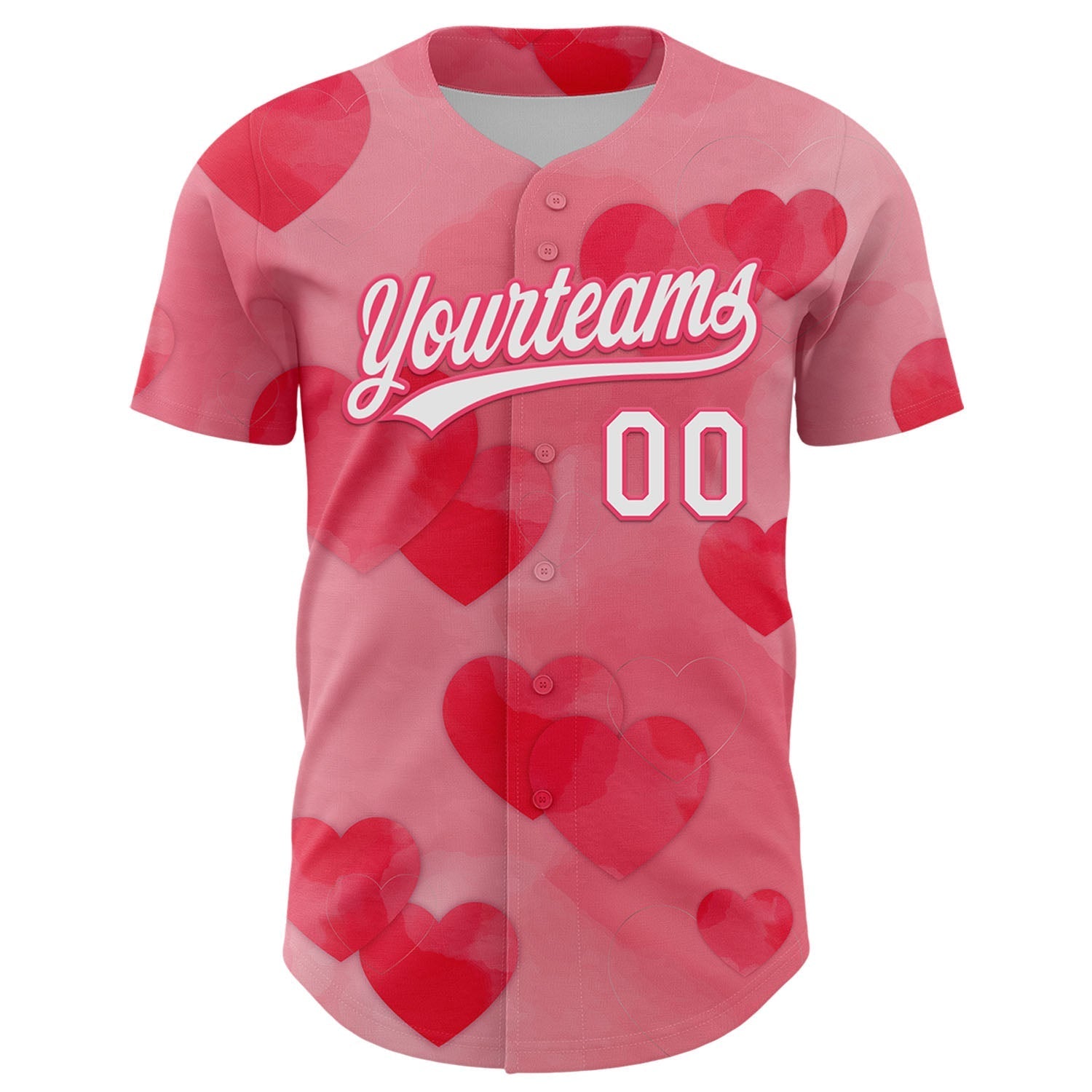Custom Neon Pink White 3D Love Heart Valentine's Day Authentic Baseball Jersey baseball jersey product view 2
