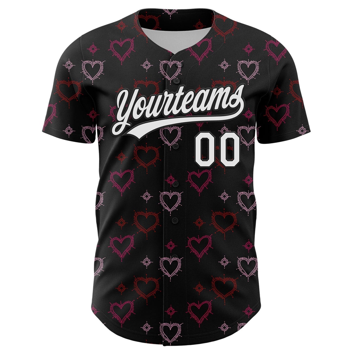 Custom Black White 3D Love Heart Valentine's Day Authentic Baseball Jersey baseball jersey product view 2