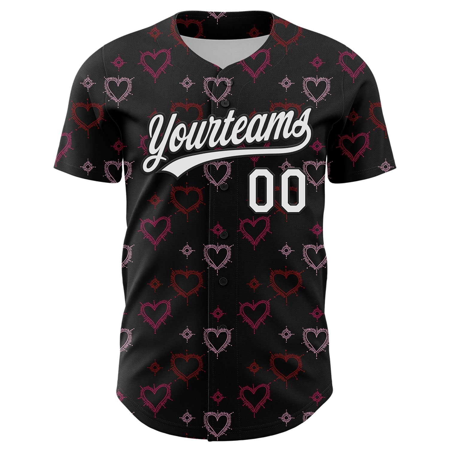 Custom Black White 3D Love Heart Valentine's Day Authentic Baseball Jersey baseball jersey product view 2