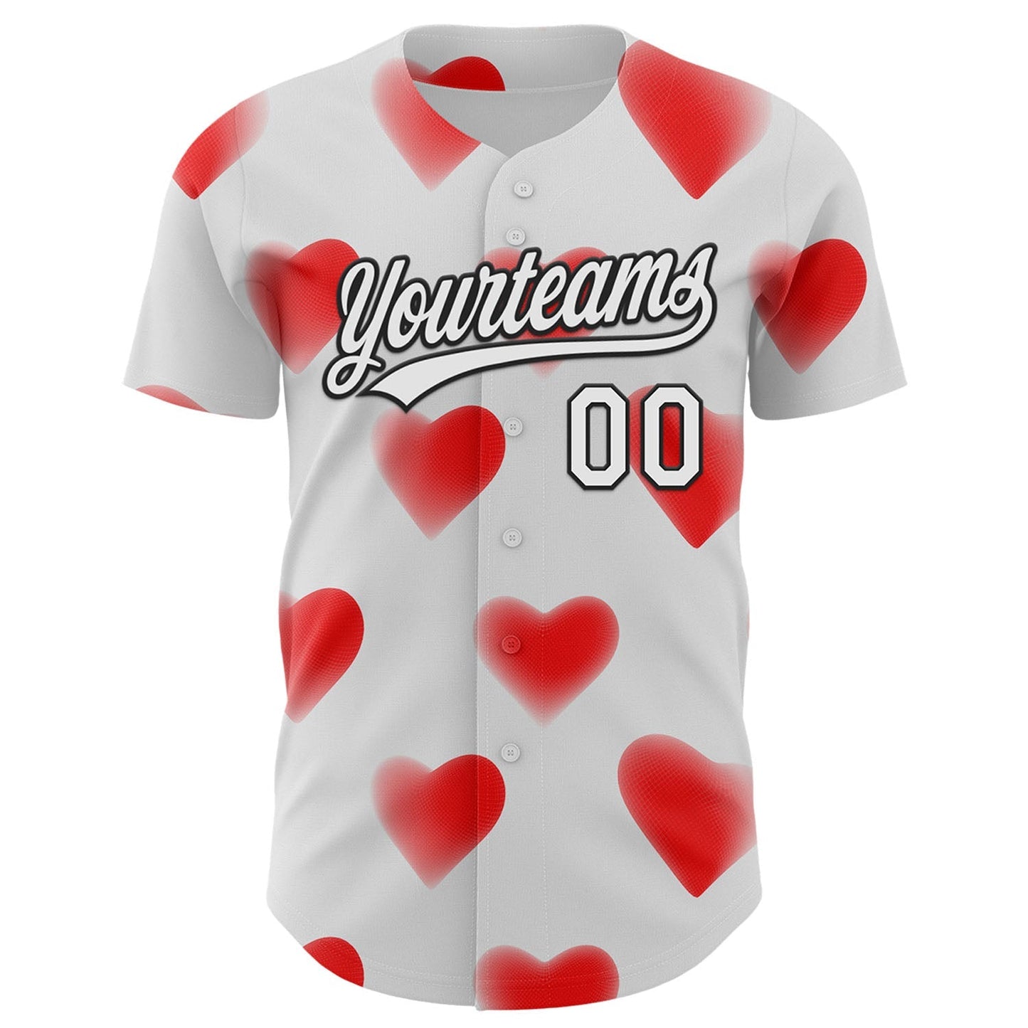 Custom White Black 3D Love Heart Valentine's Day Authentic Baseball Jersey baseball jersey product view 2