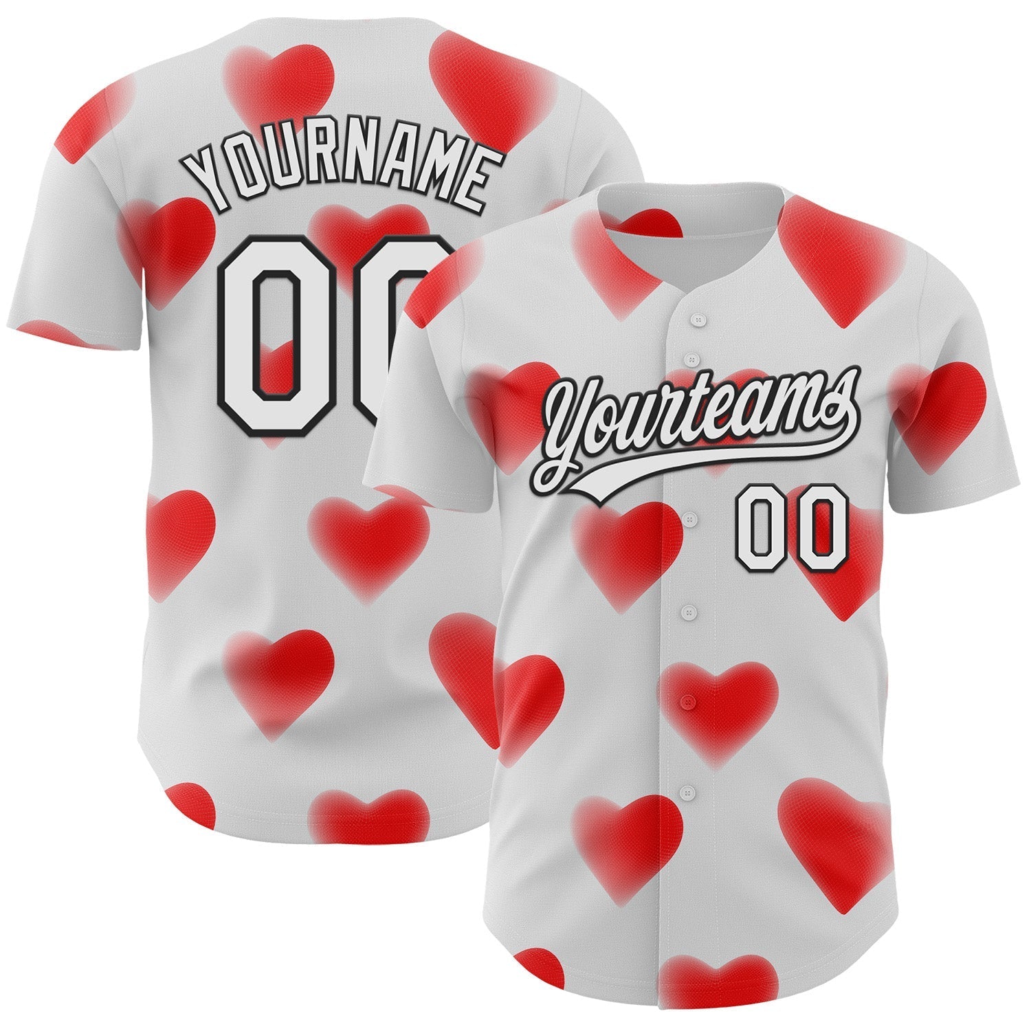 Custom White Black 3D Love Heart Valentine's Day Authentic Baseball Jersey baseball jersey product view 1