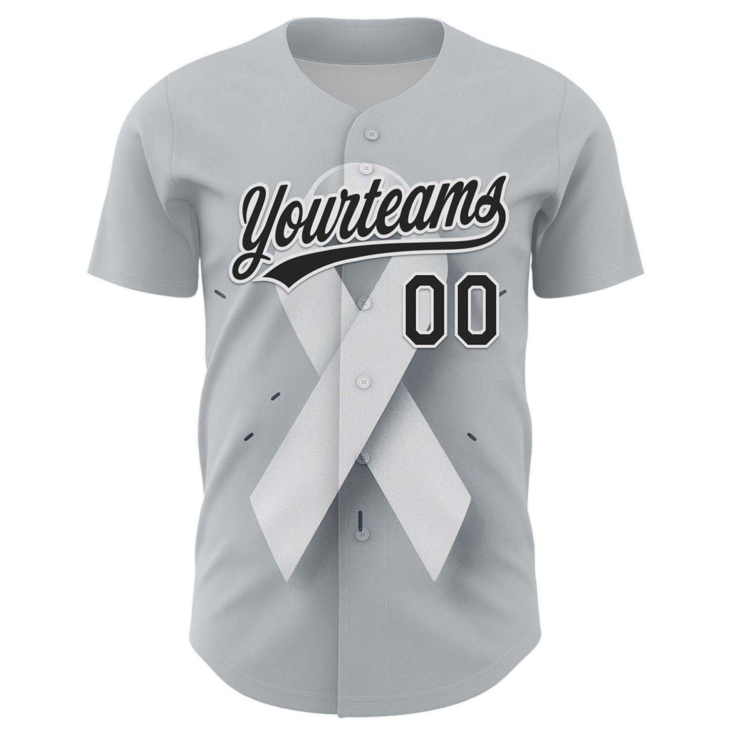 Custom Gray Black White 3D Lung Cancer Ribbon Authentic Baseball Jersey baseball jersey product view 2