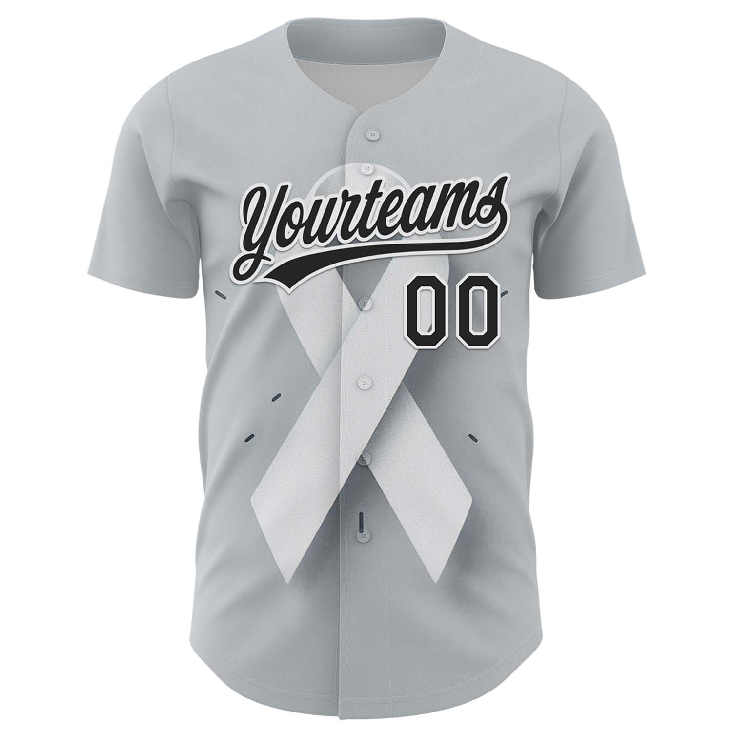 Custom Gray Black White 3D Lung Cancer Ribbon Authentic Baseball Jersey baseball jersey product view 2