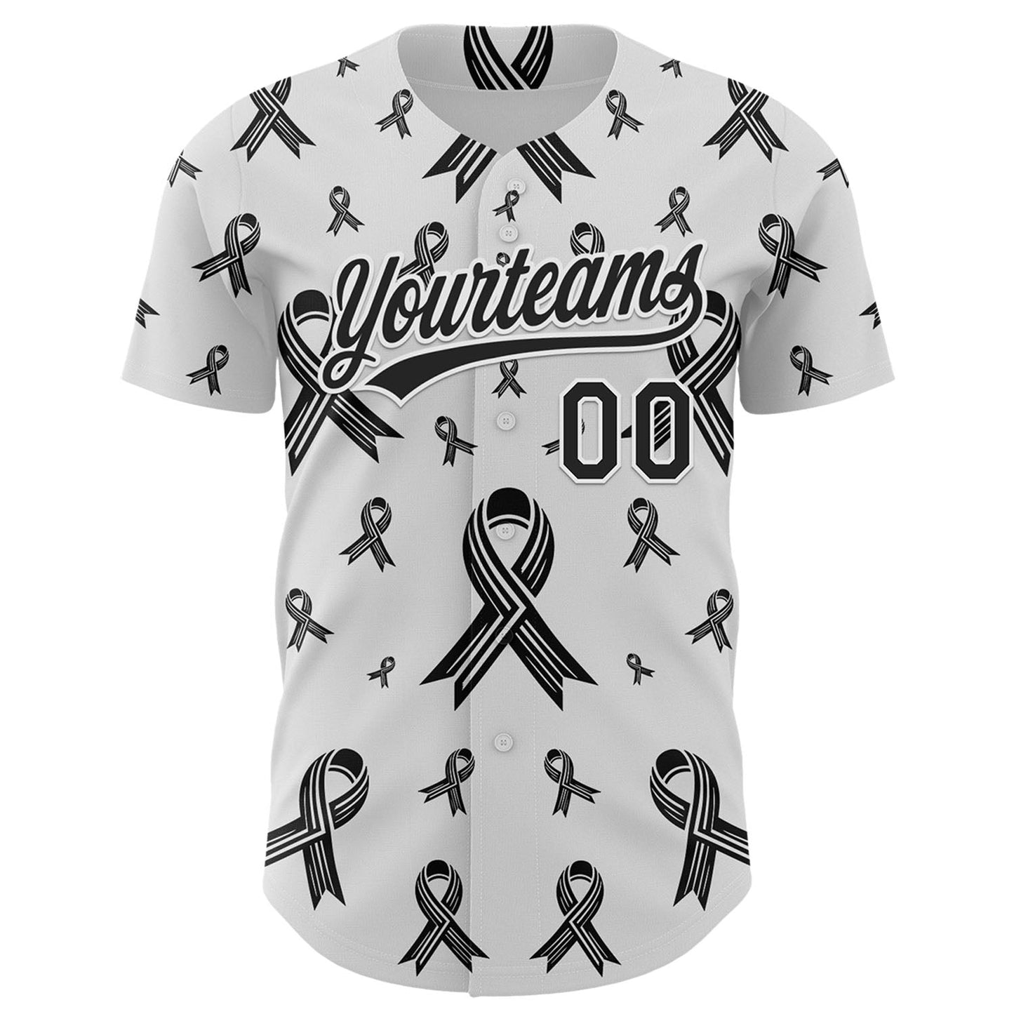 Custom White Black 3D Skin Cancer Ribbon Authentic Baseball Jersey baseball jersey product view 2