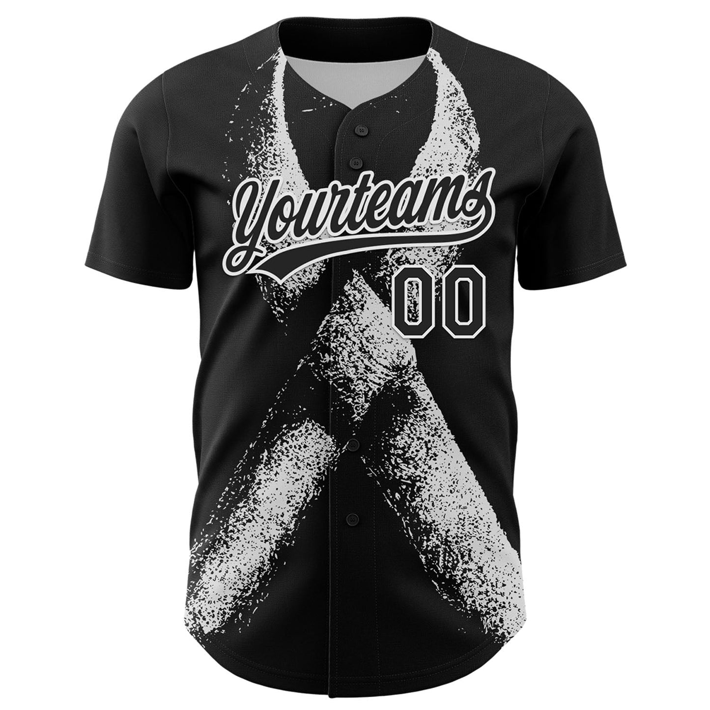 Custom Black White 3D Skin Cancer Ribbon Authentic Baseball Jersey baseball jersey product view 2