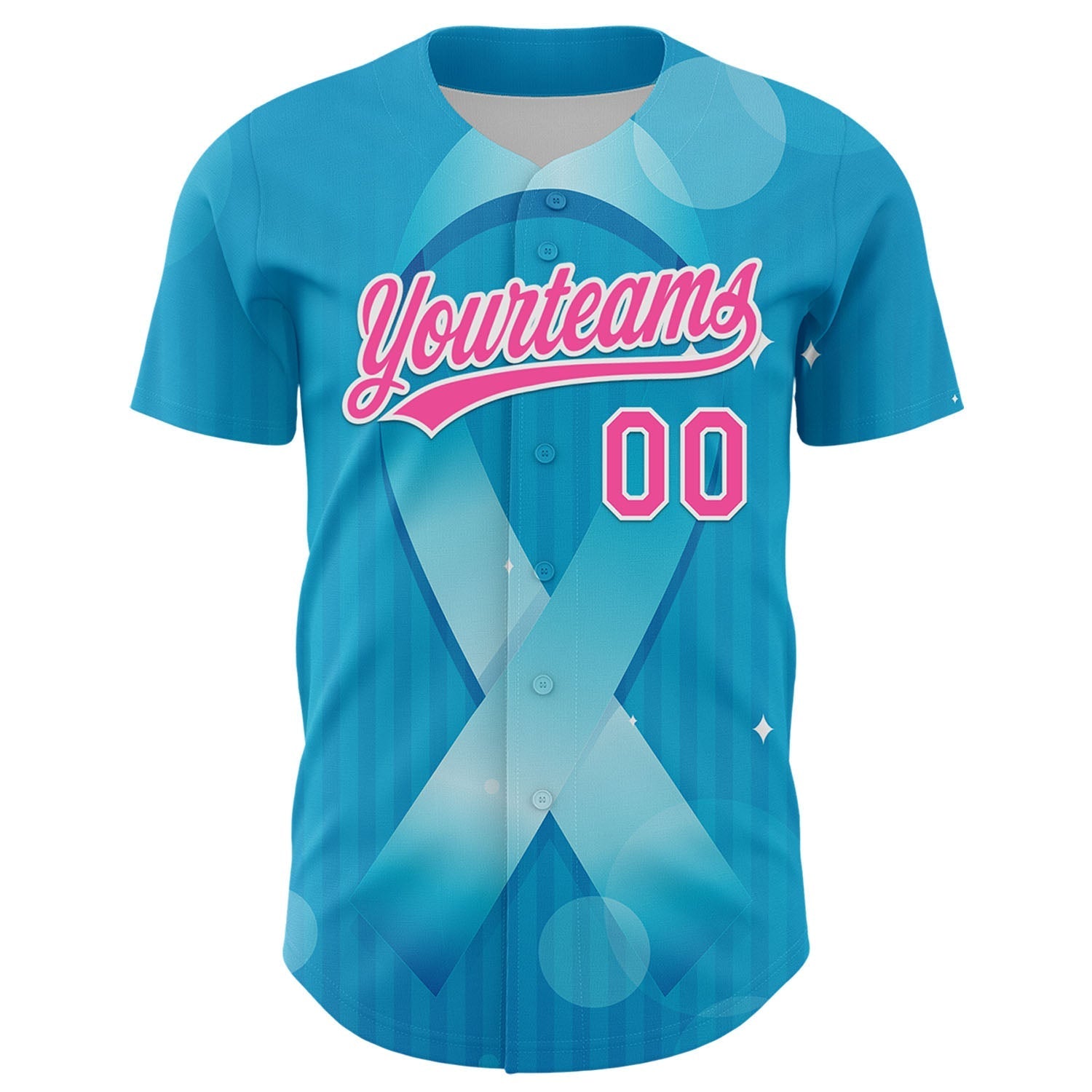 Custom Sky Blue Pink-White 3D Prostate Cancer Ribbon Authentic Baseball Jersey baseball jersey product view 2