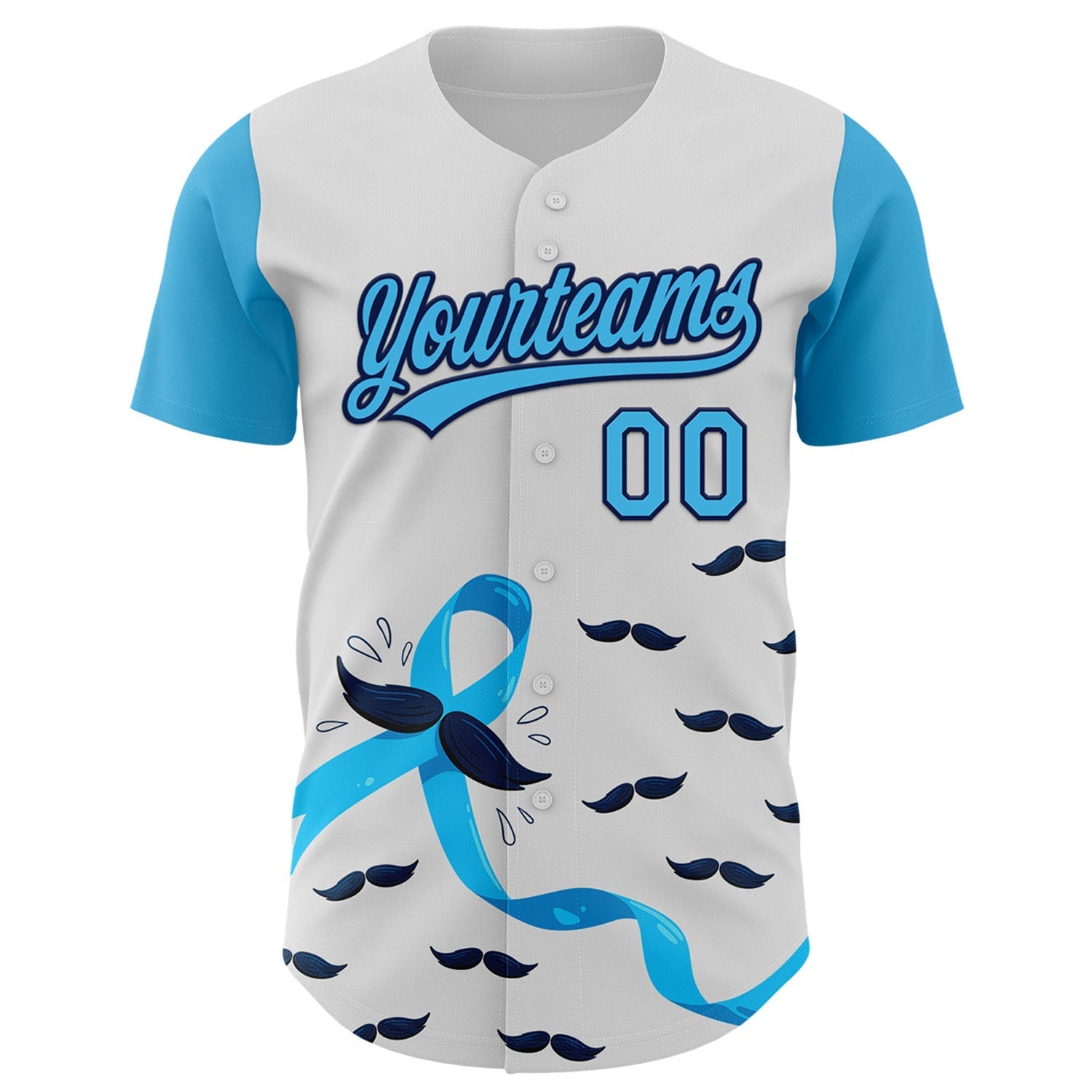 Custom White Sky Blue-Navy 3D Prostate Cancer Ribbon Authentic Baseball Jersey baseball jersey product view 2
