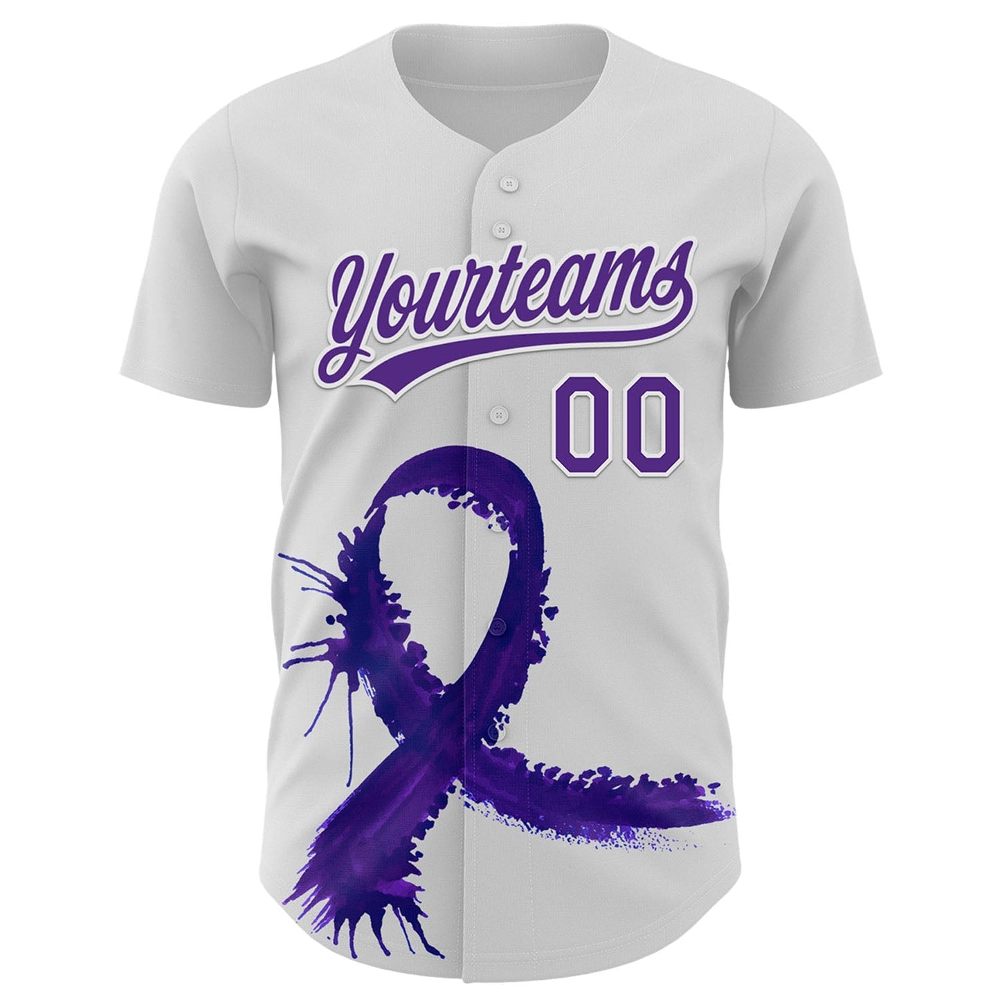 Custom White Purple 3D Testicular Cancer Ribbon Authentic Baseball Jersey baseball jersey product view 2