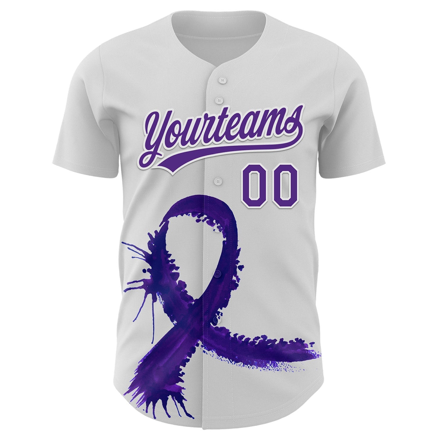 Custom White Purple 3D Testicular Cancer Ribbon Authentic Baseball Jersey baseball jersey product view 2