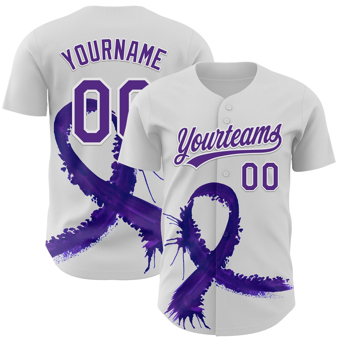 Custom White Purple 3D Testicular Cancer Ribbon Authentic Baseball Jersey baseball jersey product view 1