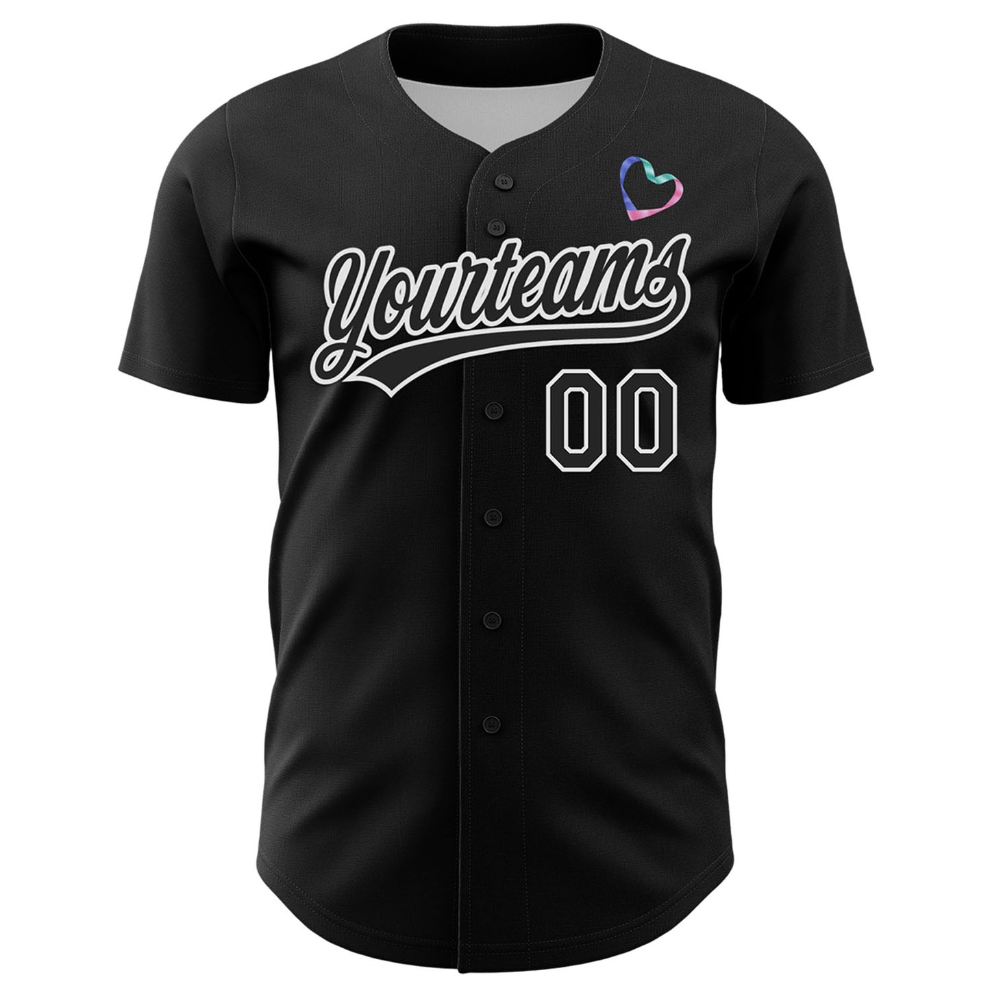 Custom Black White 3D Thyroid Cancer Ribbon Authentic Baseball Jersey baseball jersey product view 2