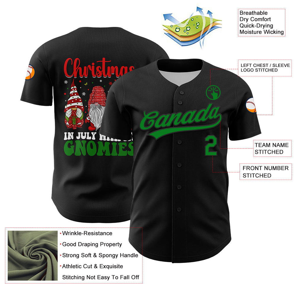 Custom Black Grass Green-Red 3D Funny Christmas Authentic Baseball Jersey baseball jersey product view 3