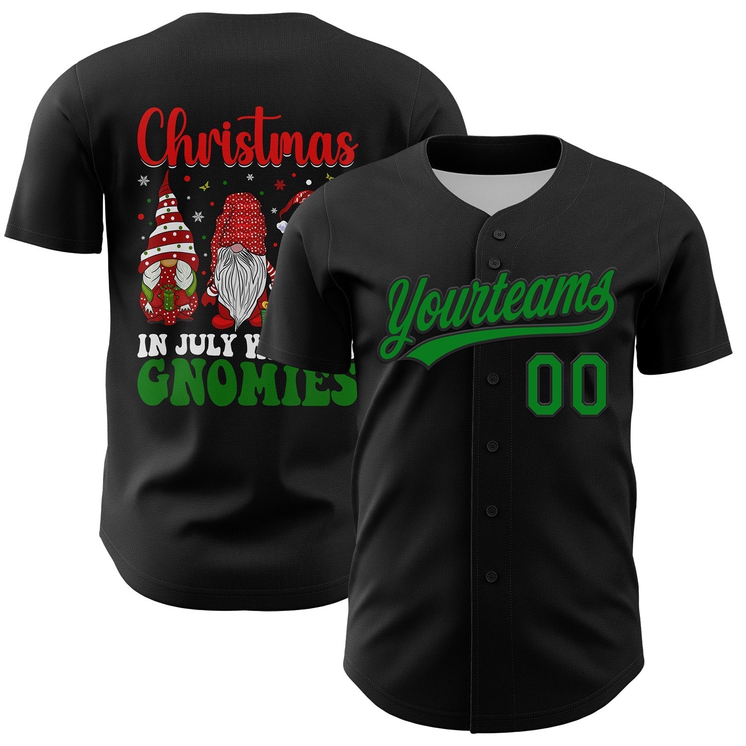 Custom Black Grass Green-Red 3D Funny Christmas Authentic Baseball Jersey baseball jersey product view 1