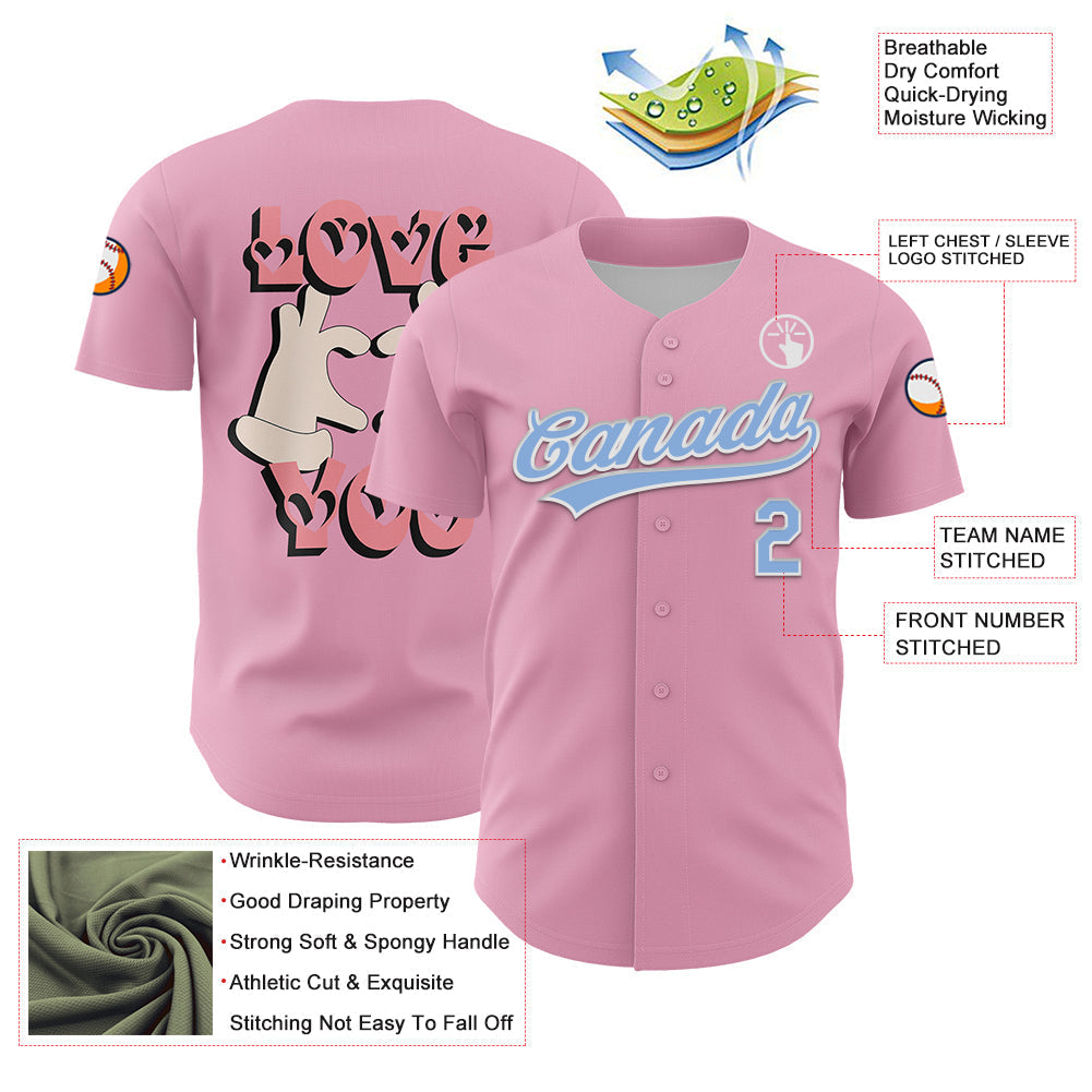 Custom Light Pink Light Blue-White 3D Love Heart Valentine's Day Authentic Baseball Jersey baseball jersey product view 3