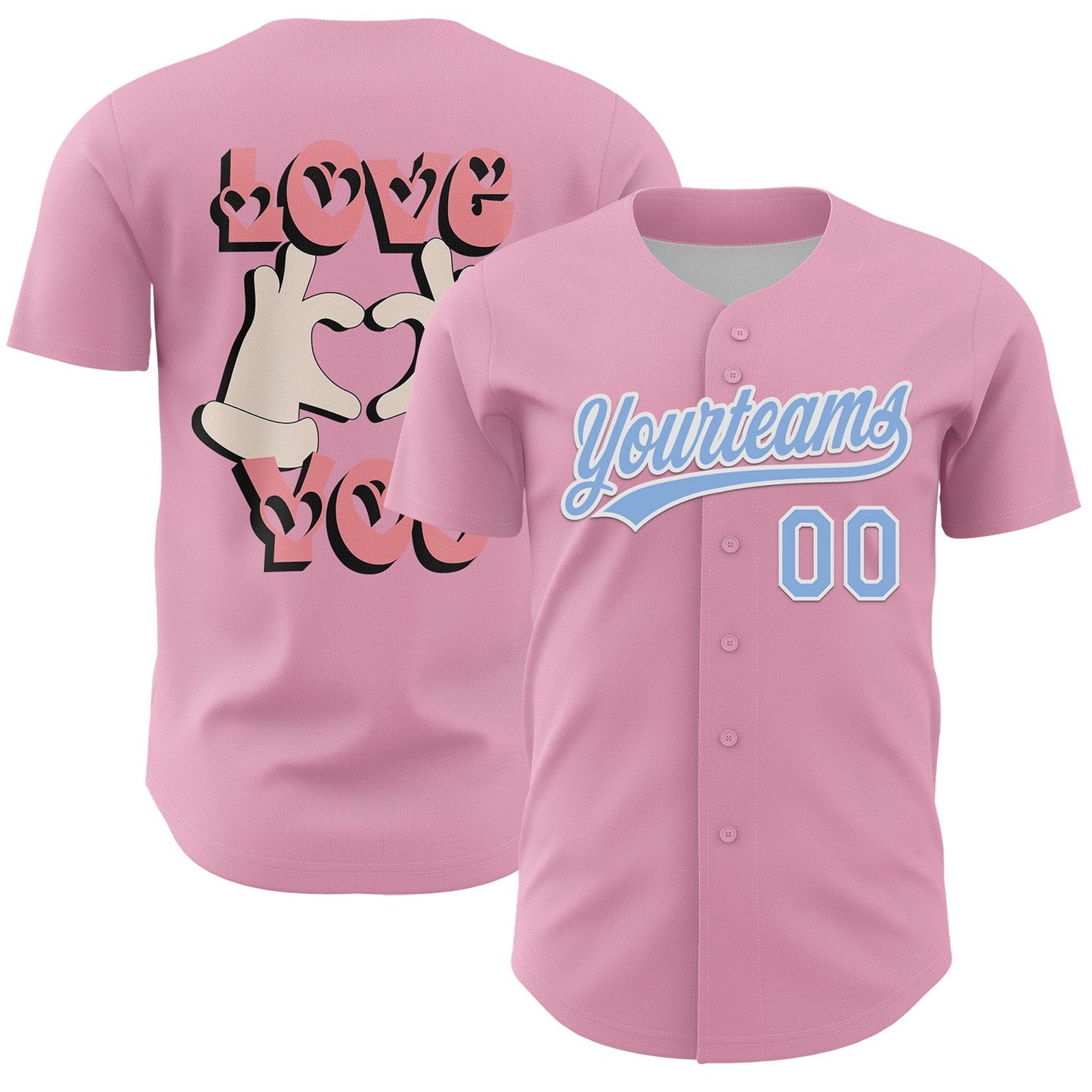 Custom Light Pink Light Blue-White 3D Love Heart Valentine's Day Authentic Baseball Jersey baseball jersey product view 1