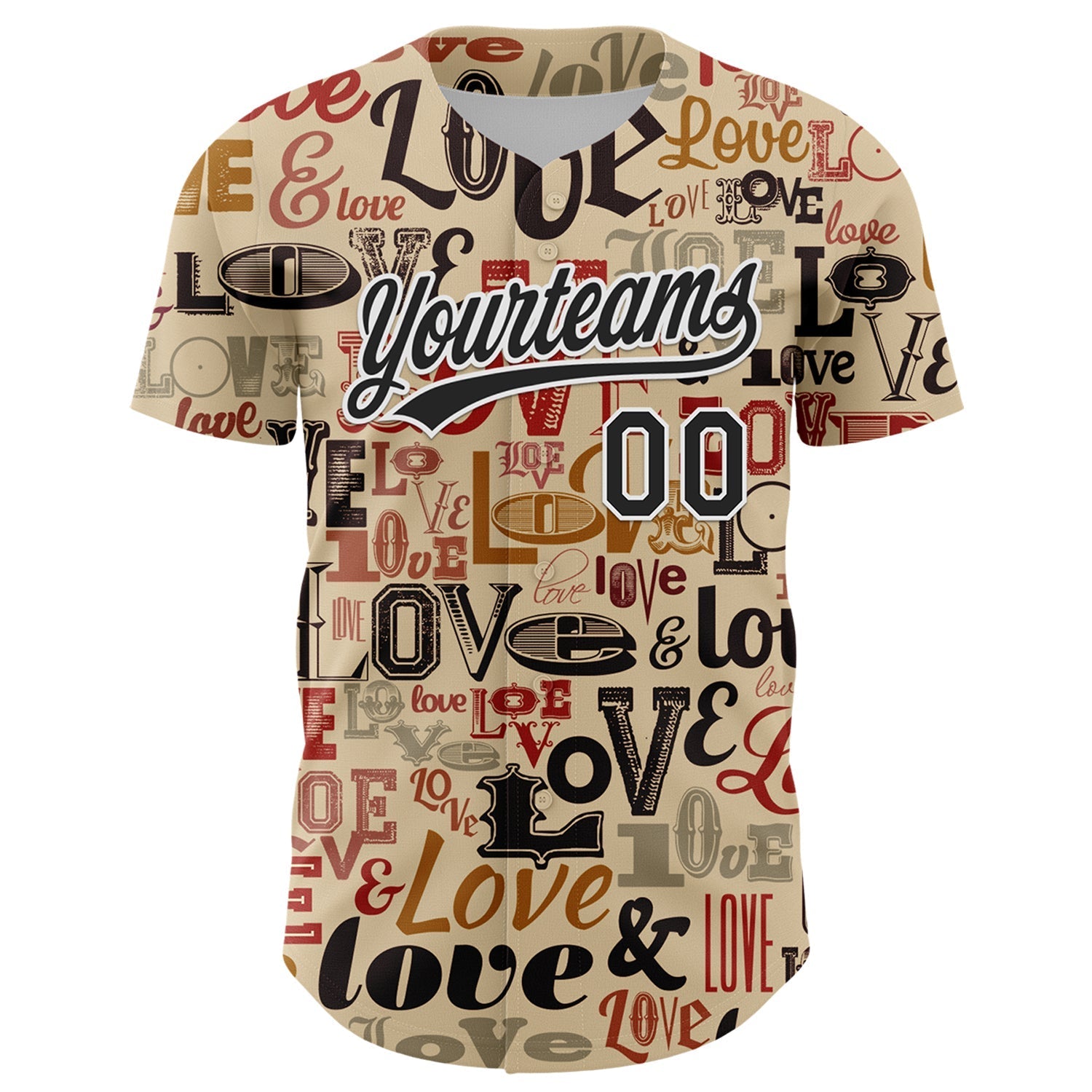 Custom City Cream Black-White 3D Love Valentine's Day Authentic Baseball Jersey baseball jersey product view 2