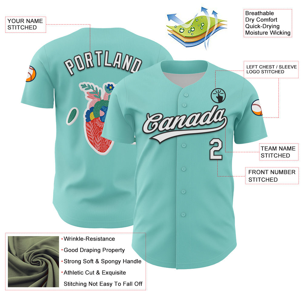 Custom Ice Blue White-Black 3D Love Heart Valentine's Day Authentic Baseball Jersey baseball jersey product view 3