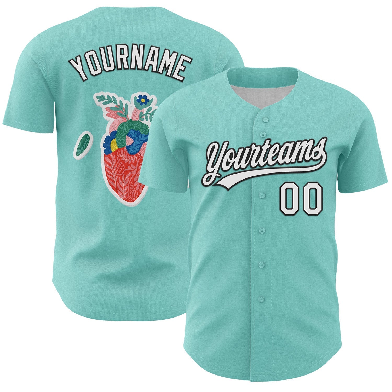 Custom Ice Blue White-Black 3D Love Heart Valentine's Day Authentic Baseball Jersey baseball jersey product view 1