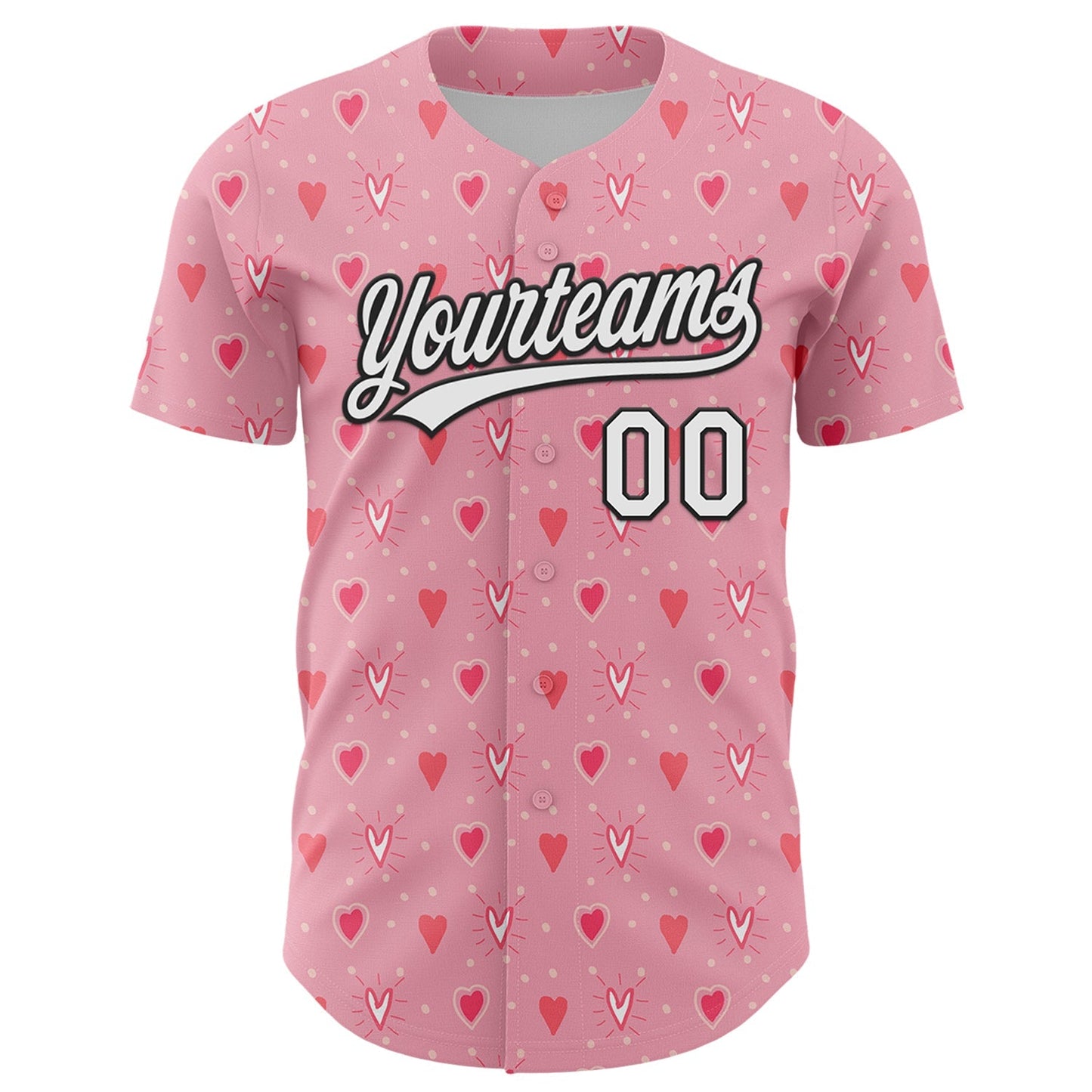 Custom Light Pink White-Black 3D Love Heart Valentine's Day Authentic Baseball Jersey baseball jersey product view 2