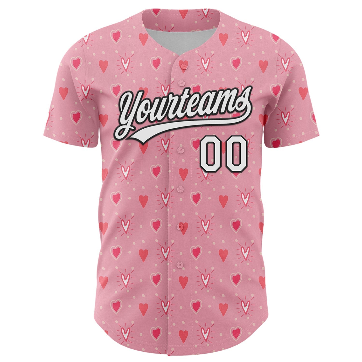Custom Light Pink White-Black 3D Love Heart Valentine's Day Authentic Baseball Jersey baseball jersey product view 2