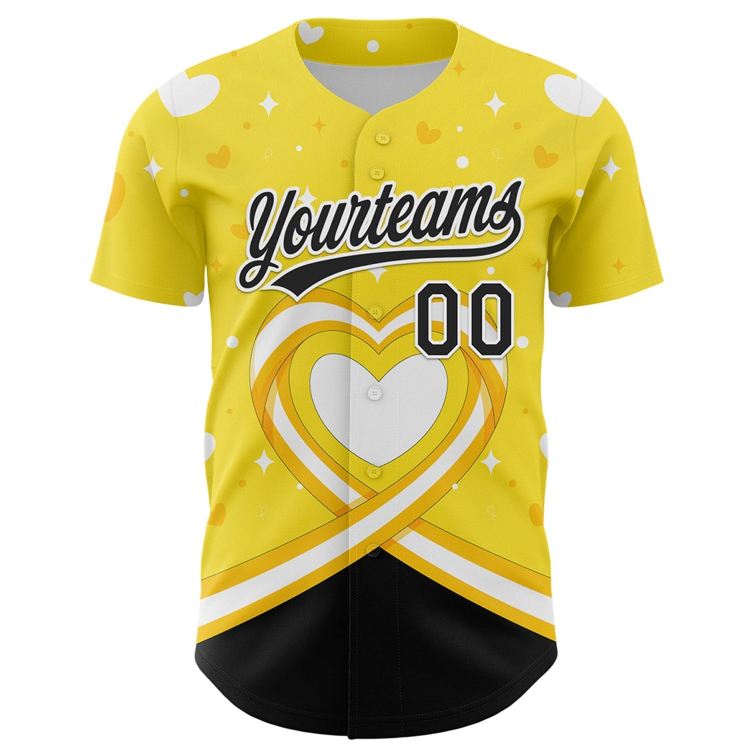 Custom Yellow Black-White 3D Bone Cancer Ribbon Authentic Baseball Jersey baseball jersey product view 2