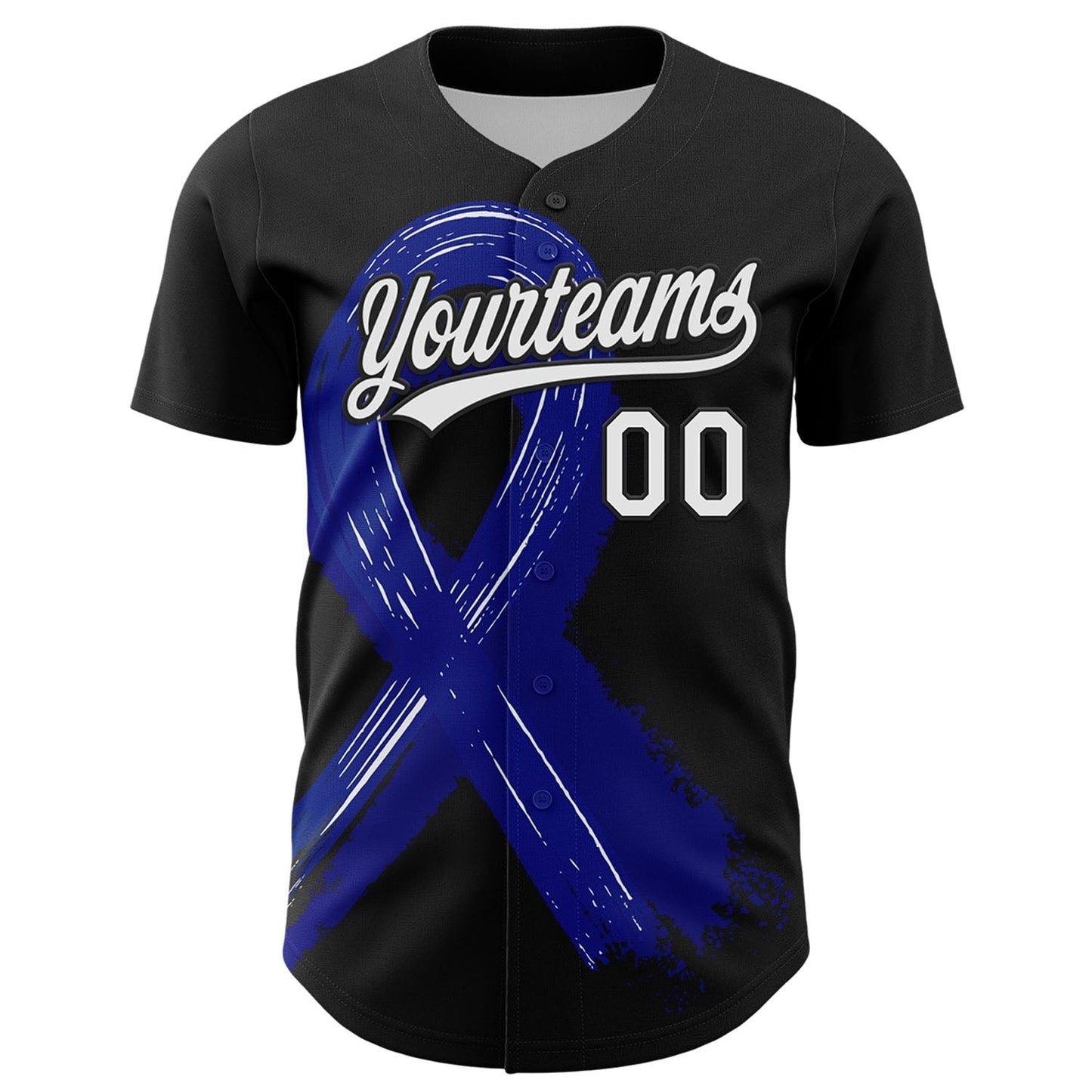 Custom Black White-Royal 3D Colorectal Cancer Ribbon Authentic Baseball Jersey baseball jersey product view 2