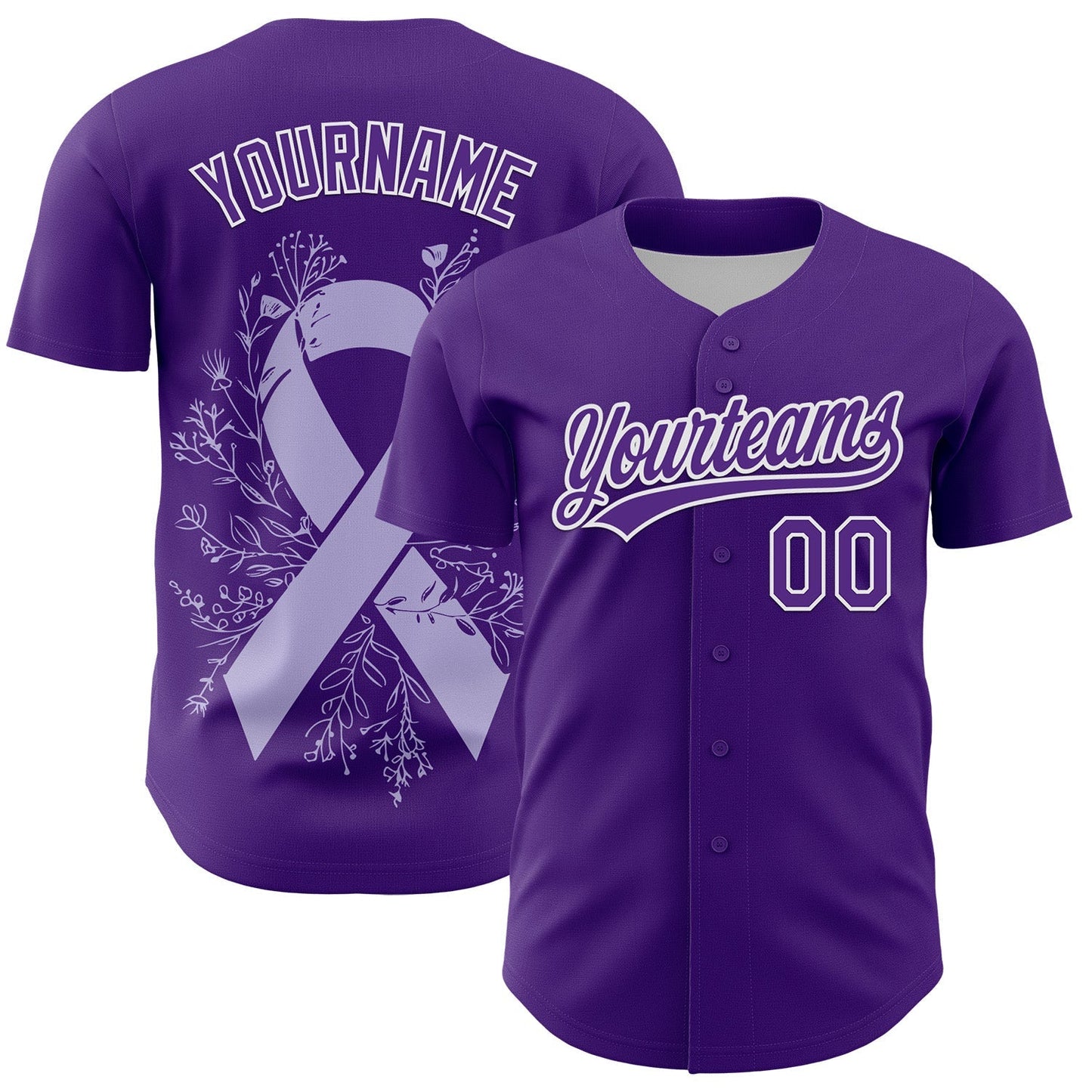 Custom Purple White 3D Gastric Cancer Ribbon Authentic Baseball Jersey baseball jersey product view 1
