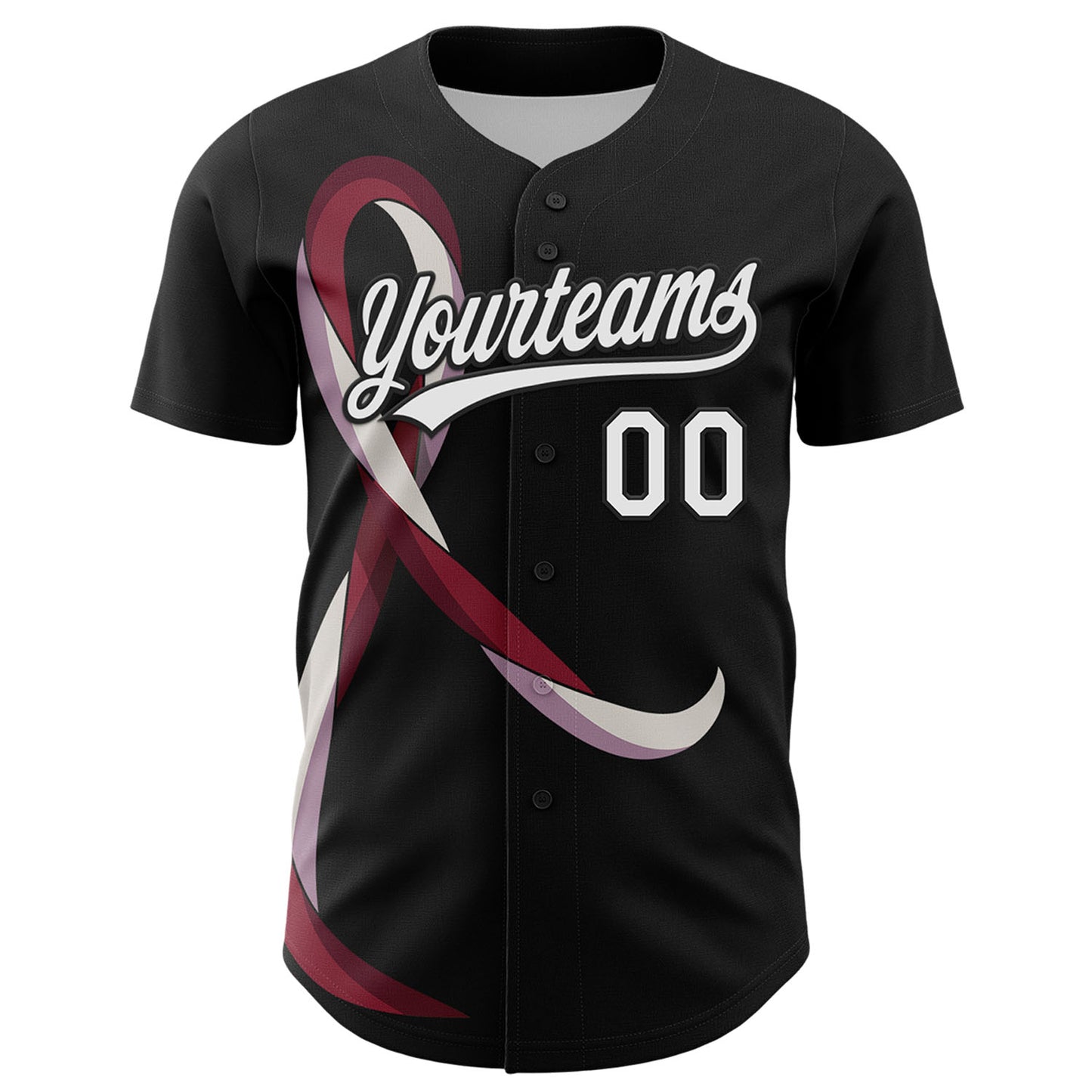 Custom Black White-Burgund 3D Head And Neck Cancer Ribbon Authentic Baseball Jersey baseball jersey product view 2