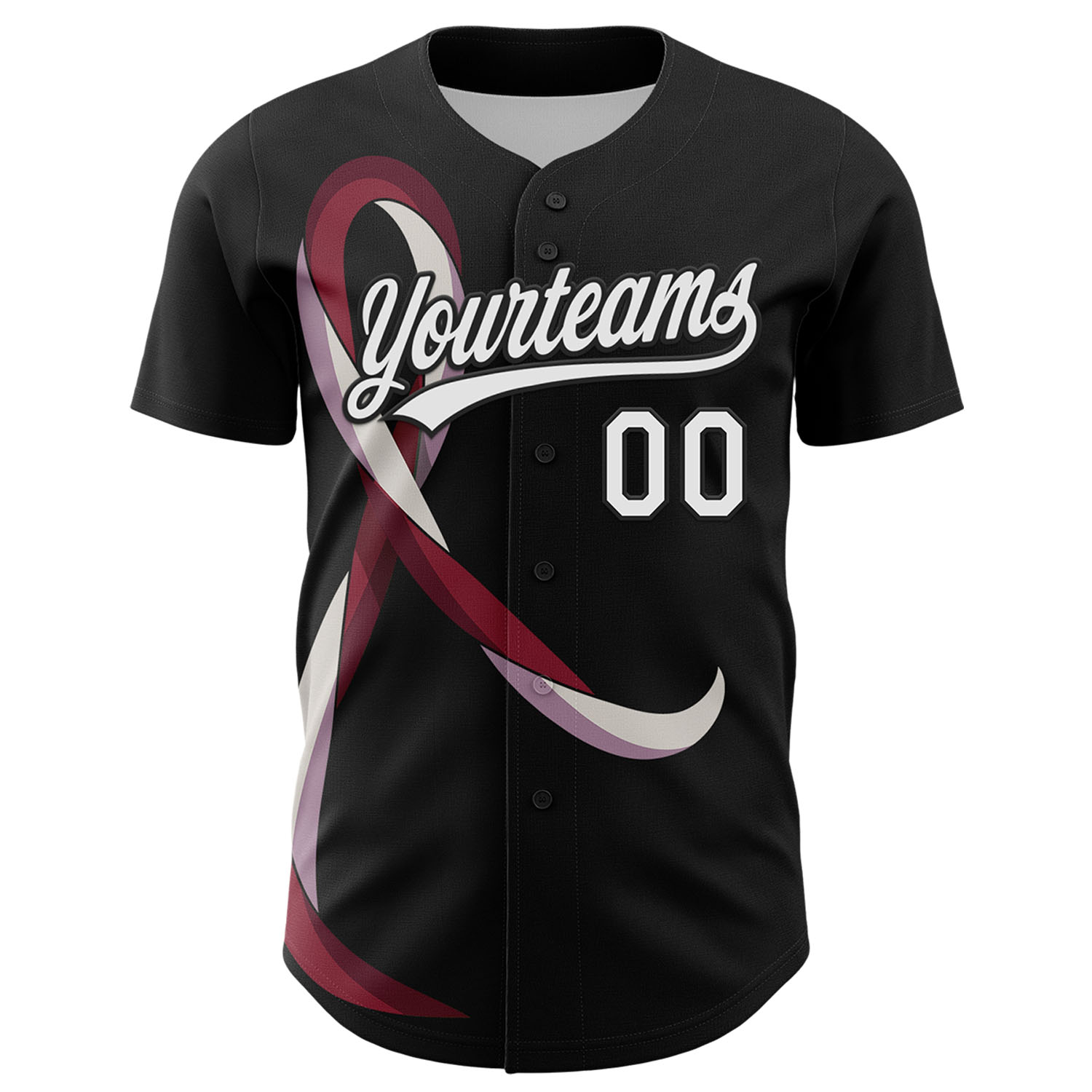 Custom Black White-Burgund 3D Head And Neck Cancer Ribbon Authentic Baseball Jersey baseball jersey product view 2