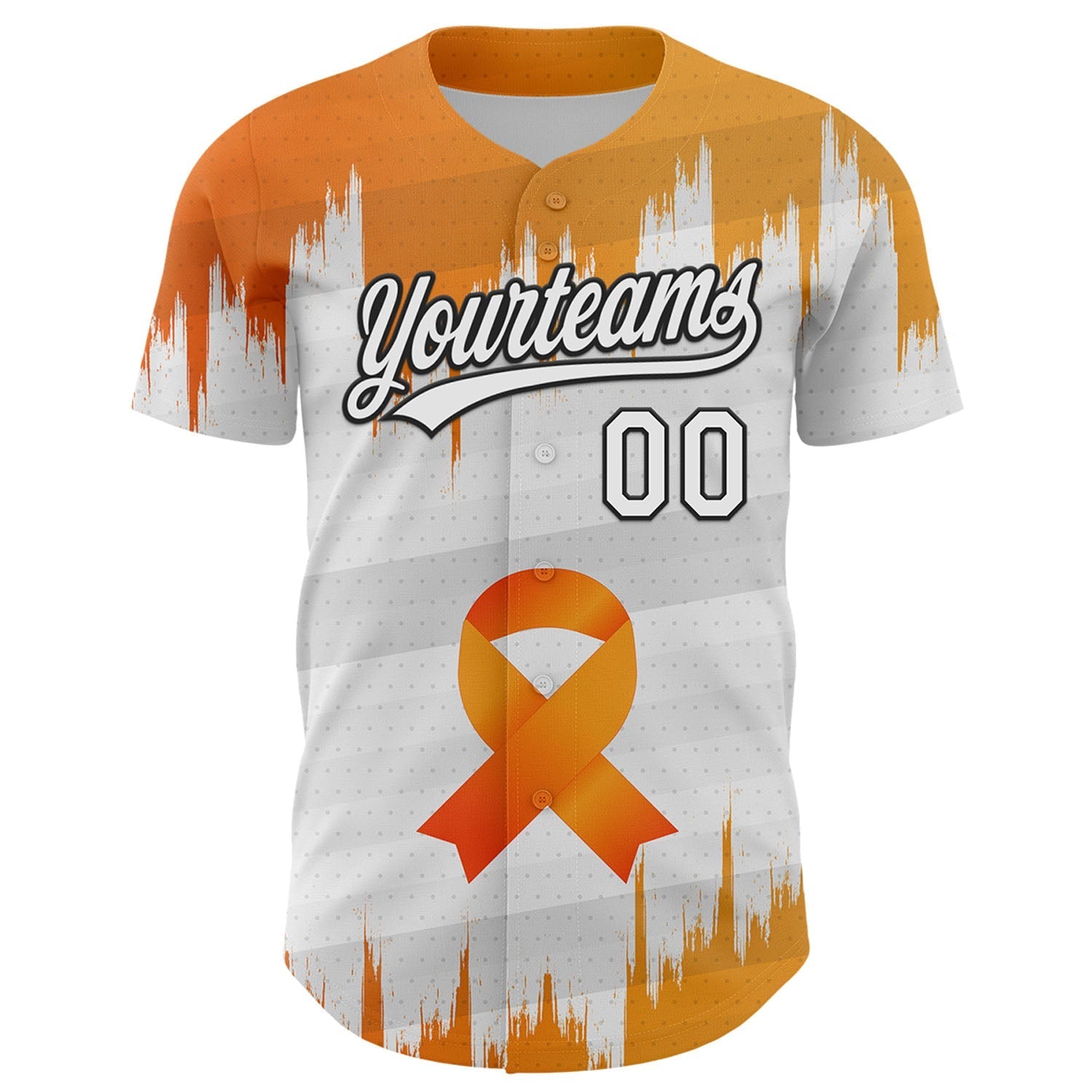 Custom White Orange-Black 3D Kidney Cancer Ribbon Authentic Baseball Jersey baseball jersey product view 2