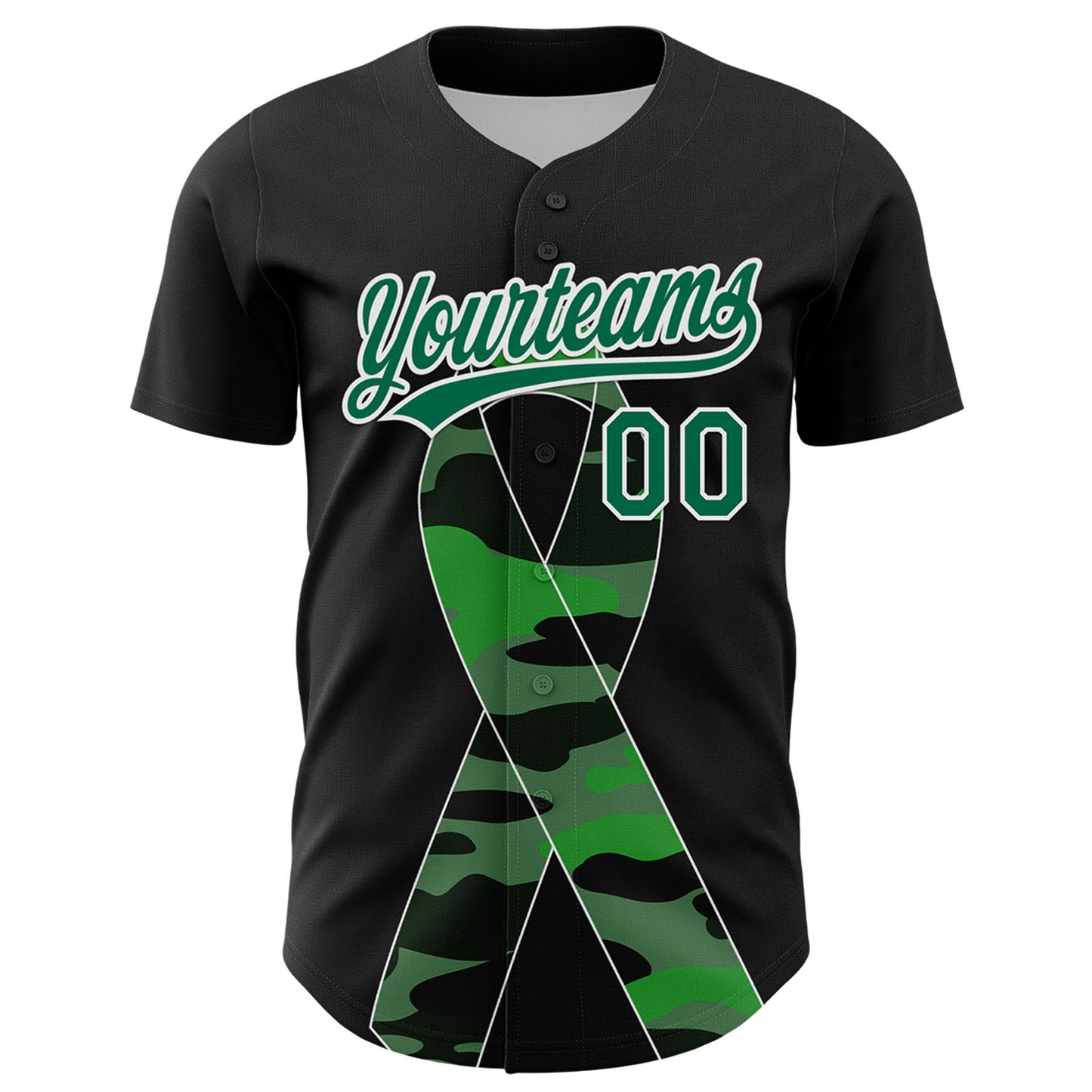 Custom Black Kelly Green-White 3D Liver Cancer Ribbon Authentic Baseball Jersey baseball jersey product view 2
