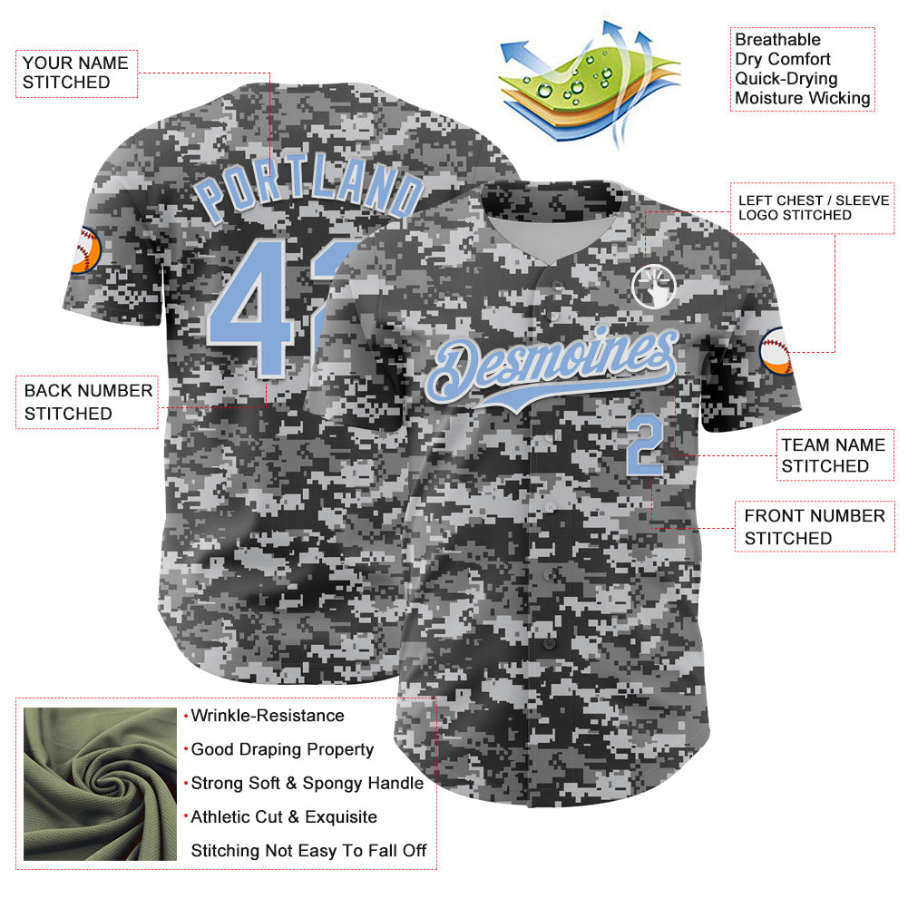 Custom Camo Light Blue-White 3D Authentic Salute To Service Baseball Jersey baseball jersey product view 3