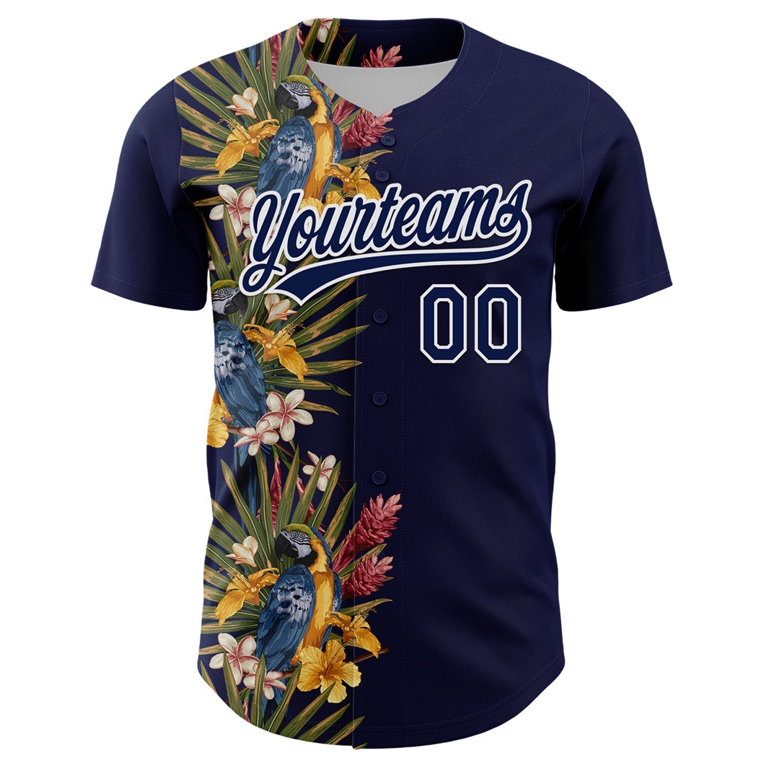 Custom Navy White 3D Tropical Hawaii Palm Tree And Bird Authentic Baseball Jersey baseball jersey product view 2
