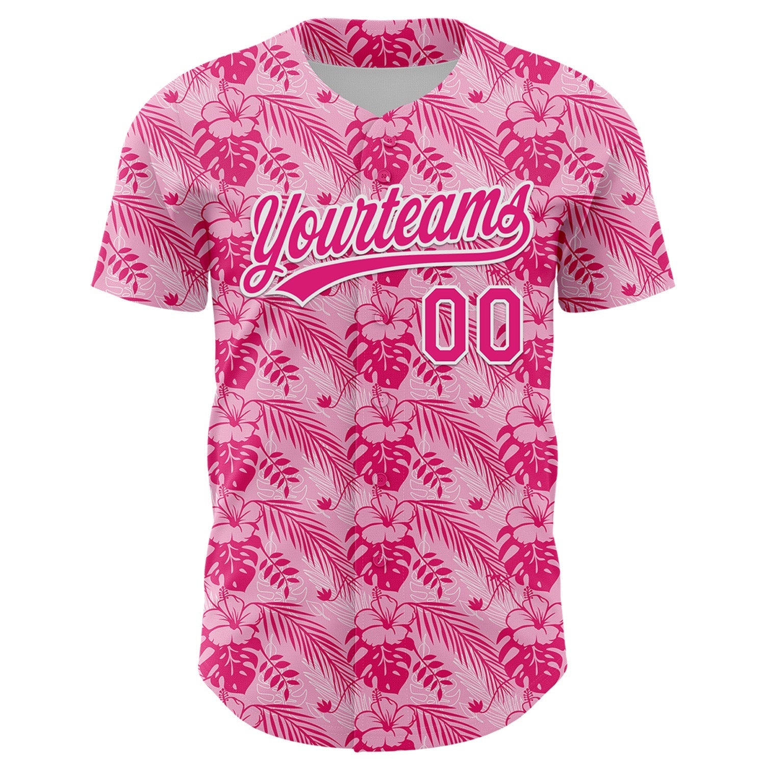 Custom Hot Pink White 3D Tropical Hawaii Jungle Leaves And Flower Authentic Baseball Jersey baseball jersey product view 2