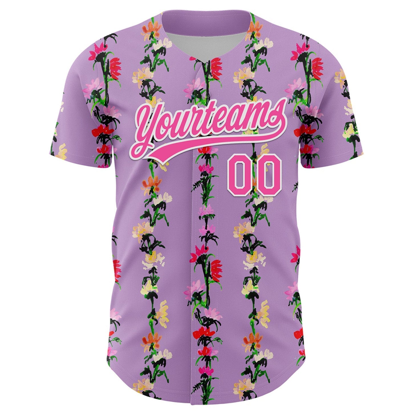 Custom Light Purple Pink-White 3D Tropical Hawaii Flower Authentic Baseball Jersey baseball jersey product view 2