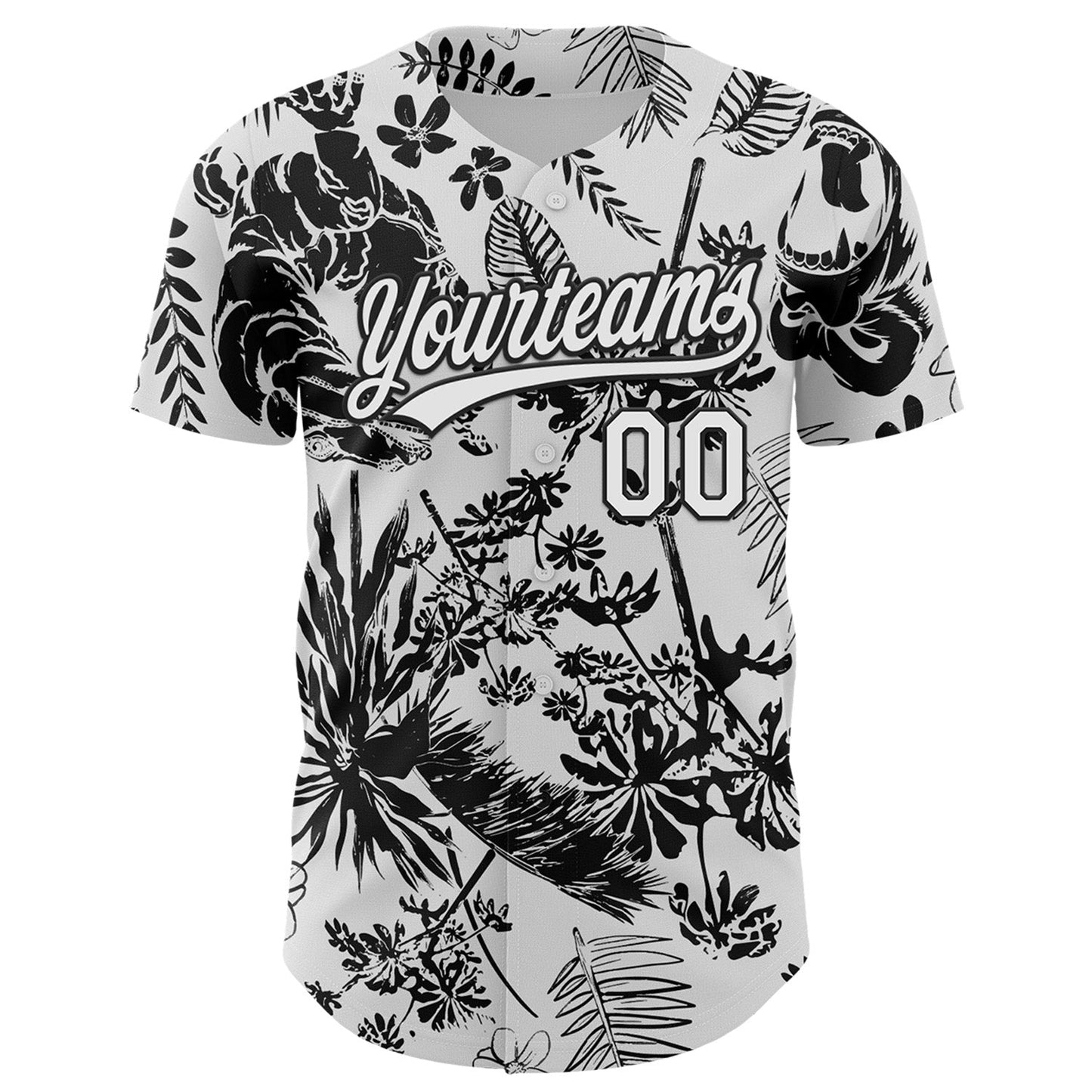 Custom White Black 3D Tropical Hawaii Jungle Plant Authentic Baseball Jersey baseball jersey product view 2