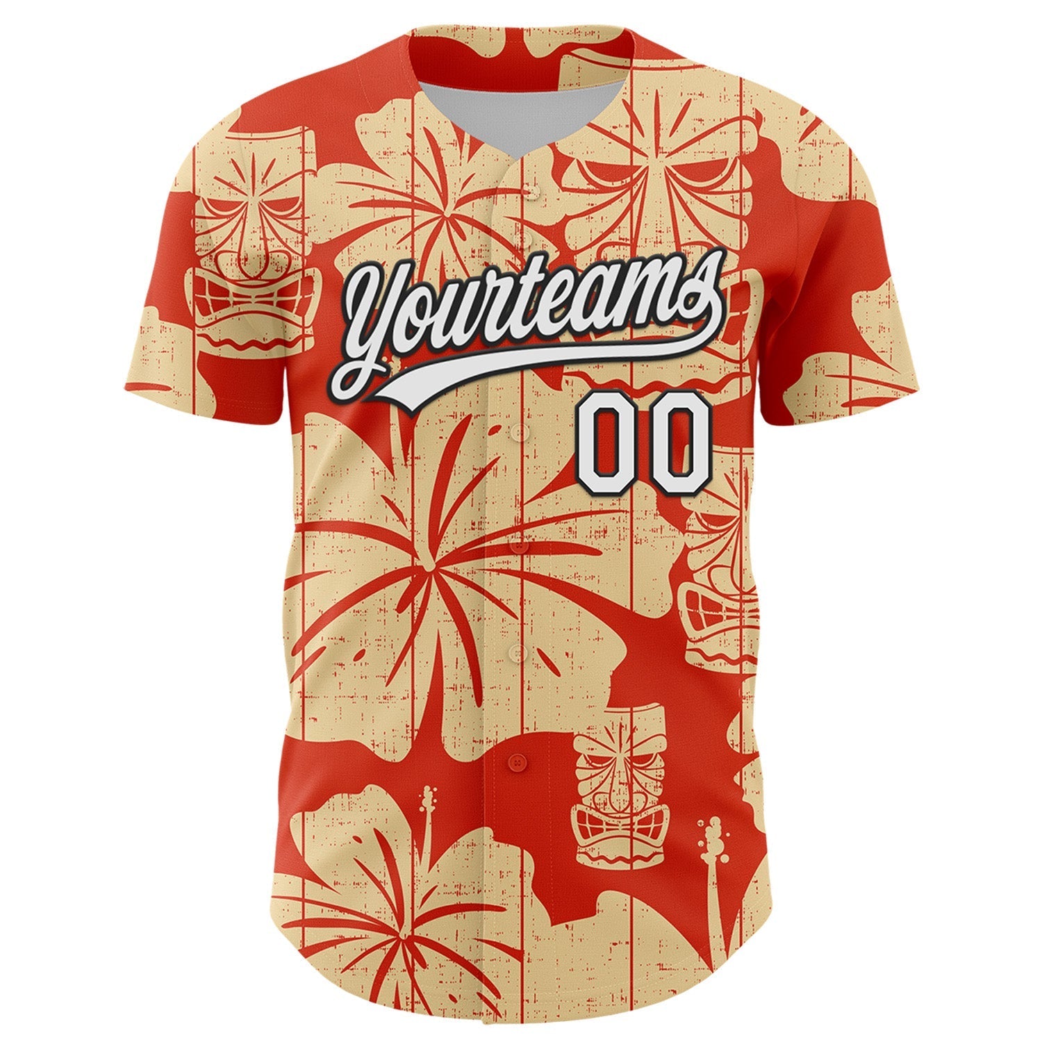 Custom Red White-Black 3D Tropical Hawaii Flower And Tiki Mask Authentic Baseball Jersey baseball jersey product view 2