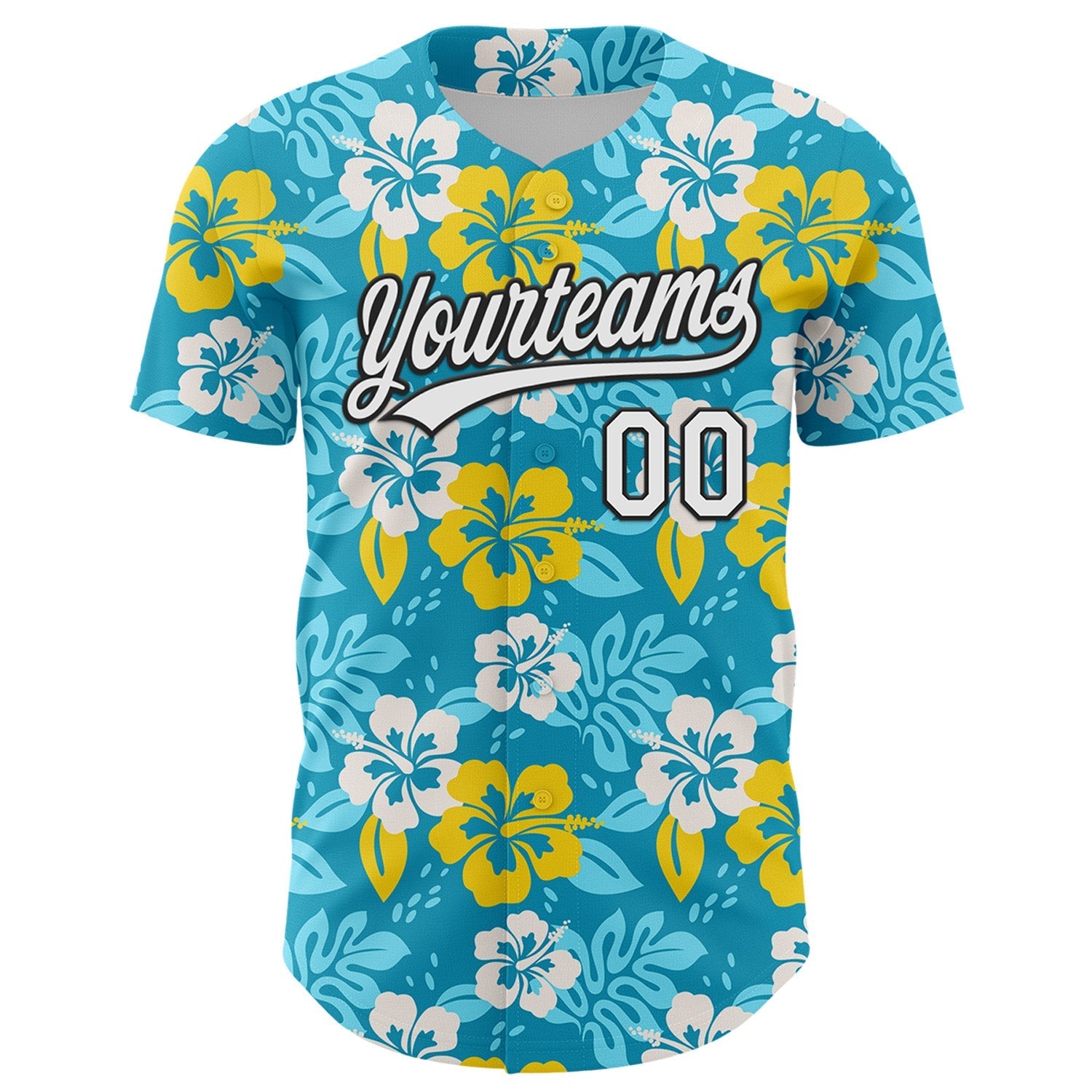 Custom Lakes Blue White-Black 3D Tropical Hawaii Jungle Leaves And Flower Authentic Baseball Jersey baseball jersey product view 2