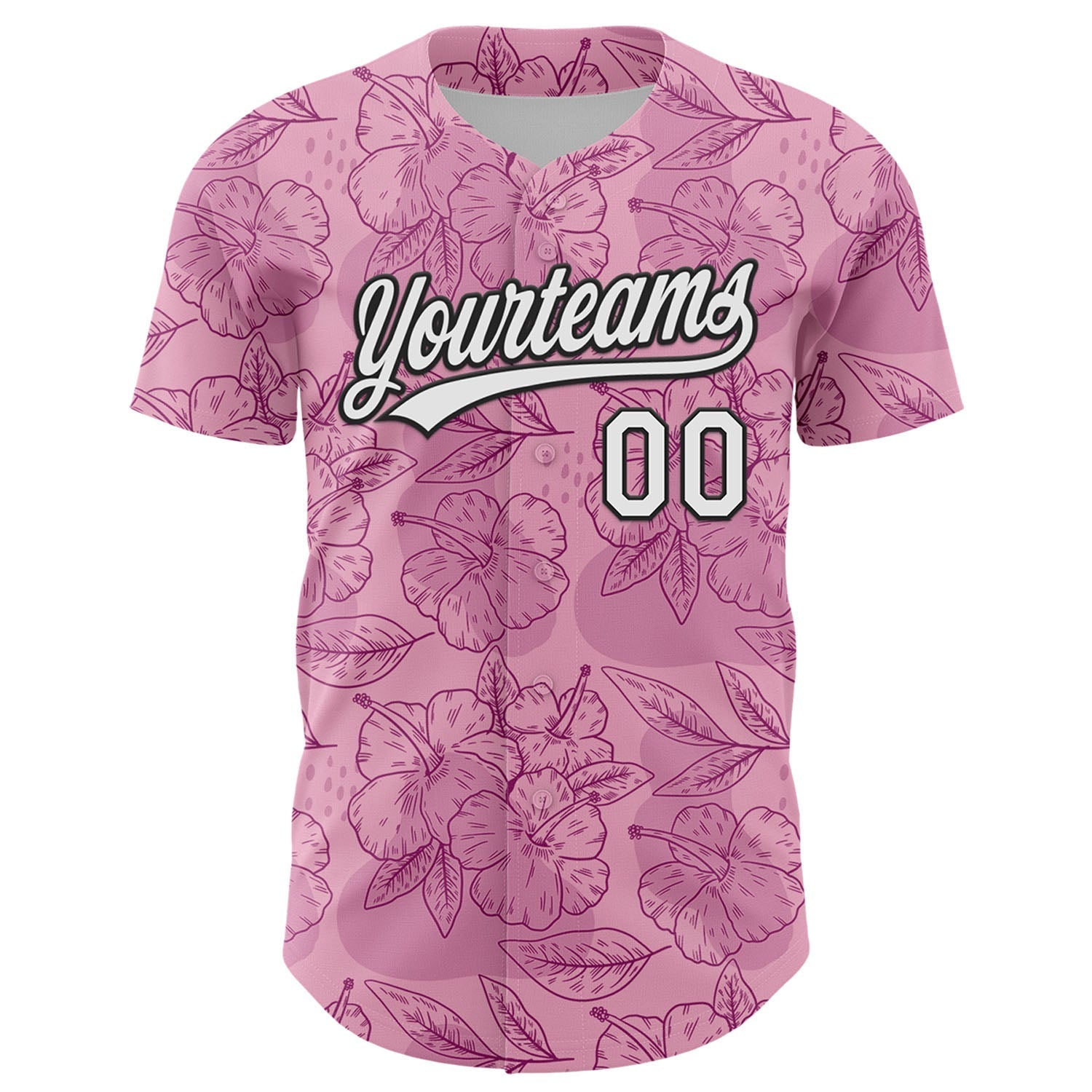 Custom Light Pink White-Black 3D Tropical Hawaii Jungle Leaves And Flower Authentic Baseball Jersey baseball jersey product view 2