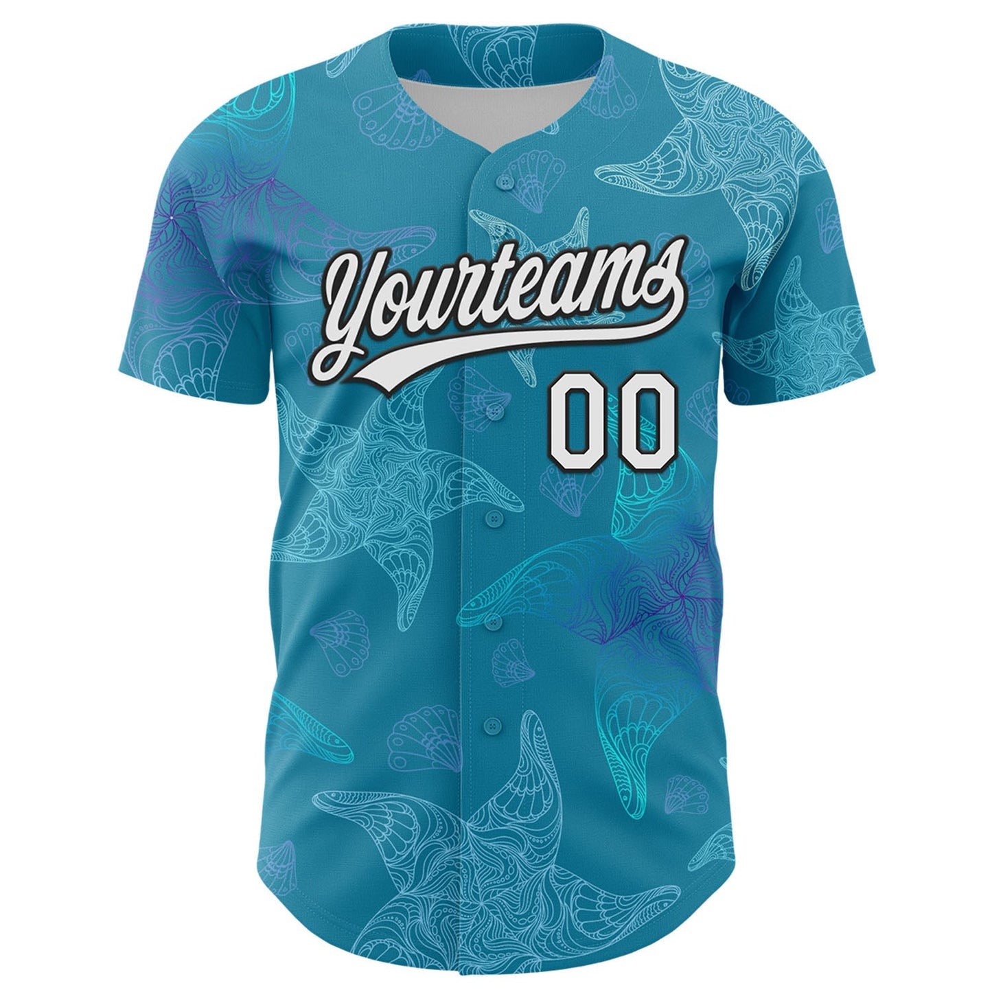 Custom Panther Blue White-Black 3D Tropical Hawaii Jungle Leaves Authentic Baseball Jersey baseball jersey product view 2