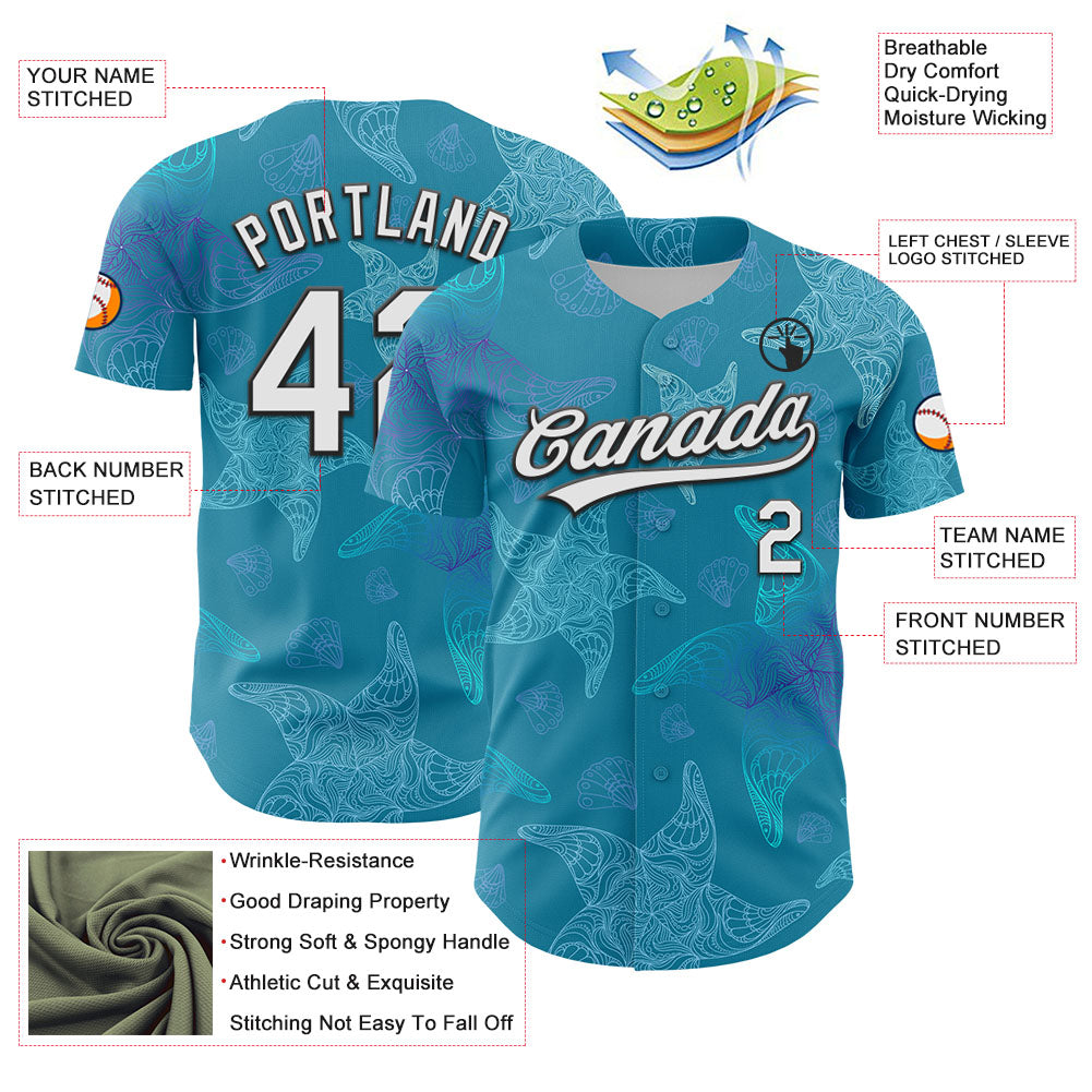 Custom Panther Blue White-Black 3D Tropical Hawaii Jungle Leaves Authentic Baseball Jersey baseball jersey product view 3
