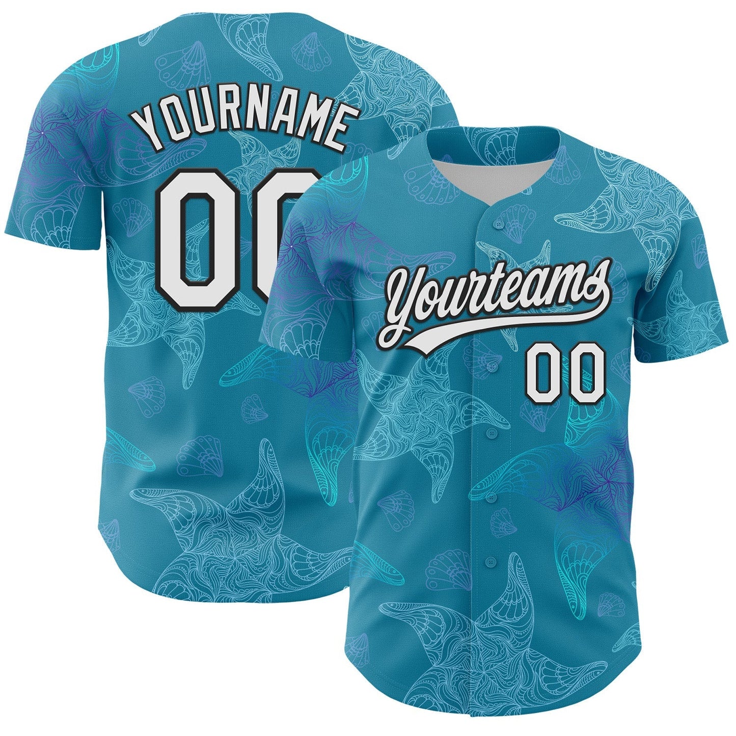 Custom Panther Blue White-Black 3D Tropical Hawaii Jungle Leaves Authentic Baseball Jersey baseball jersey product view 1