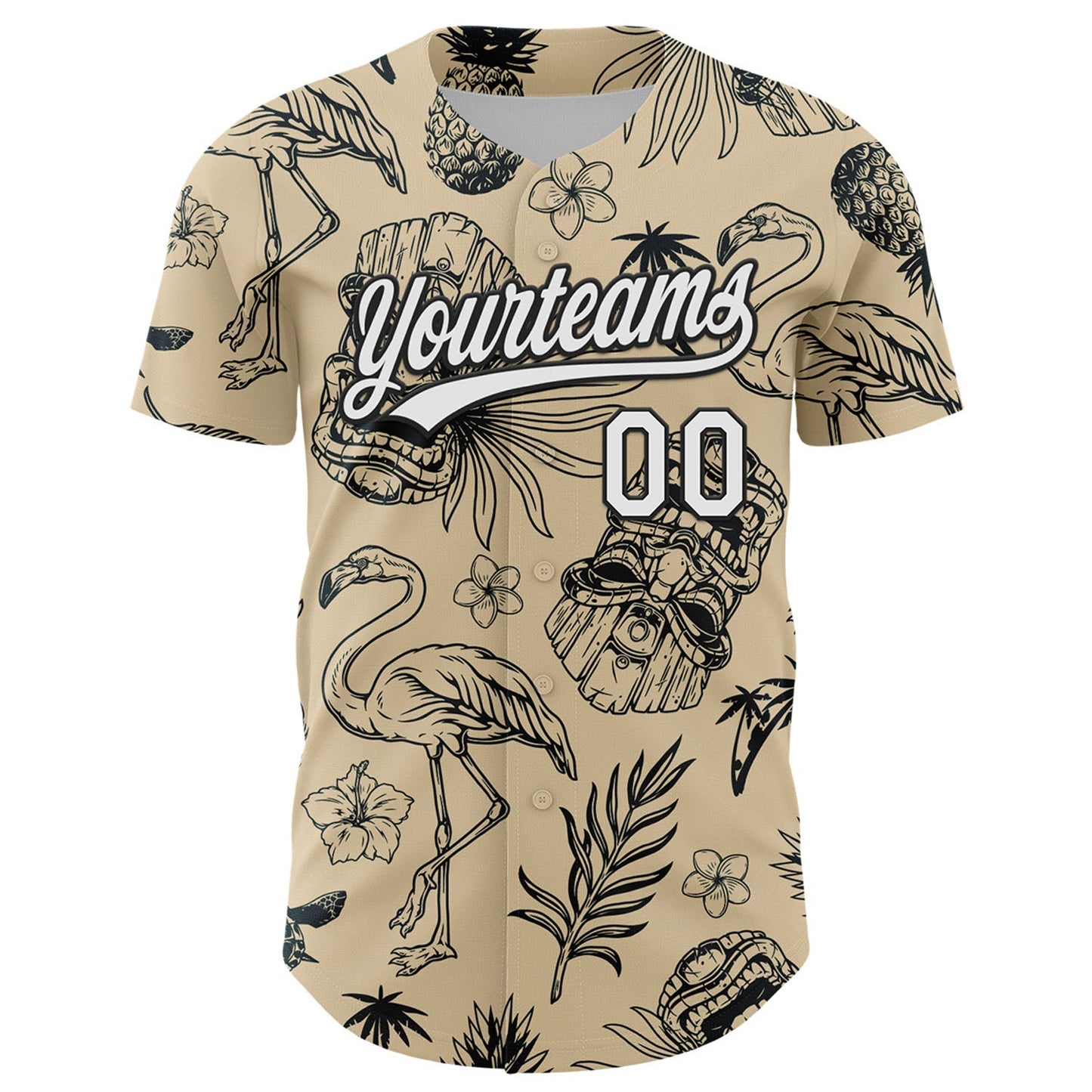 Custom City Cream White-Black 3D Tropical Hawaii Plant And Flamingo Authentic Baseball Jersey baseball jersey product view 2