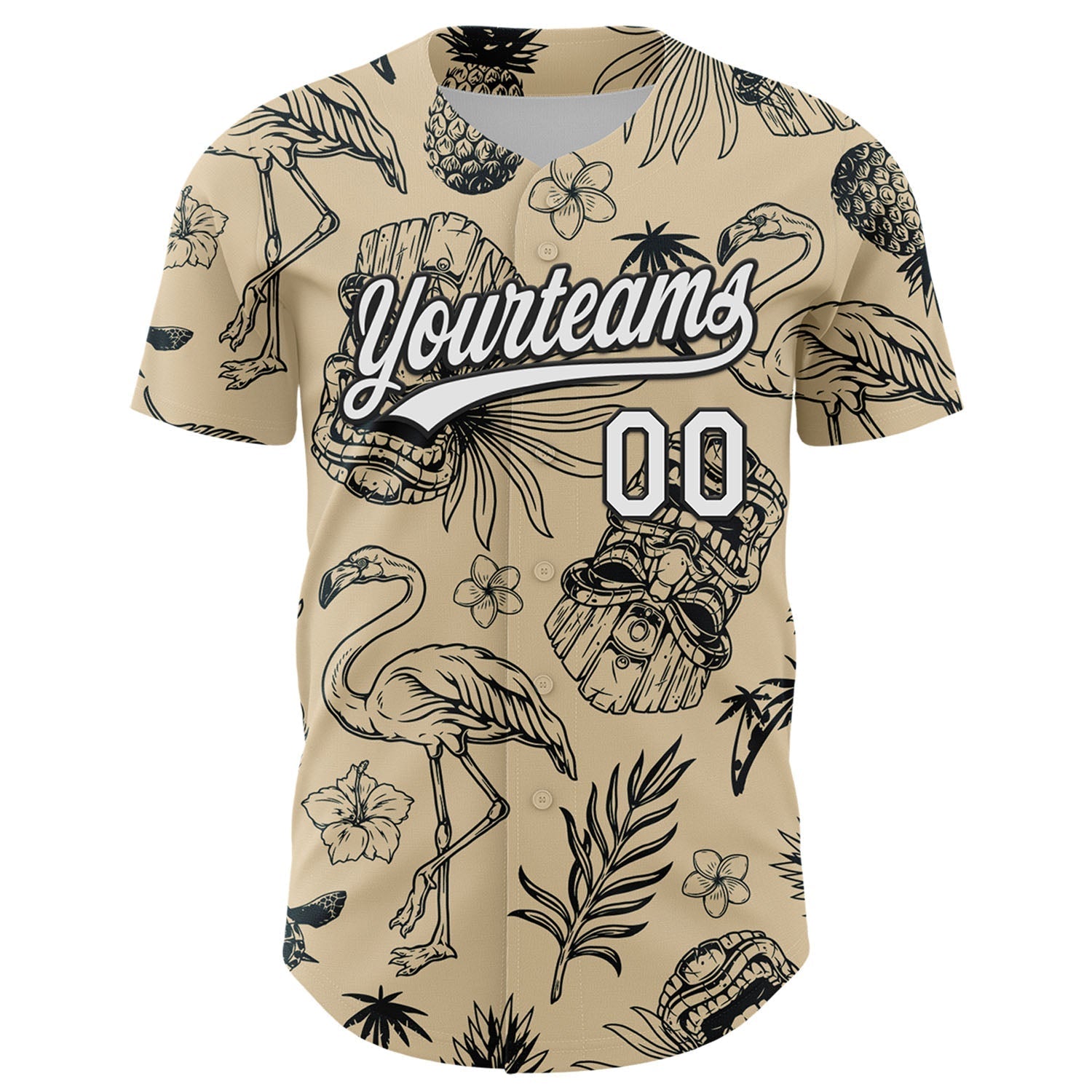 Custom City Cream White-Black 3D Tropical Hawaii Plant And Flamingo Authentic Baseball Jersey baseball jersey product view 2
