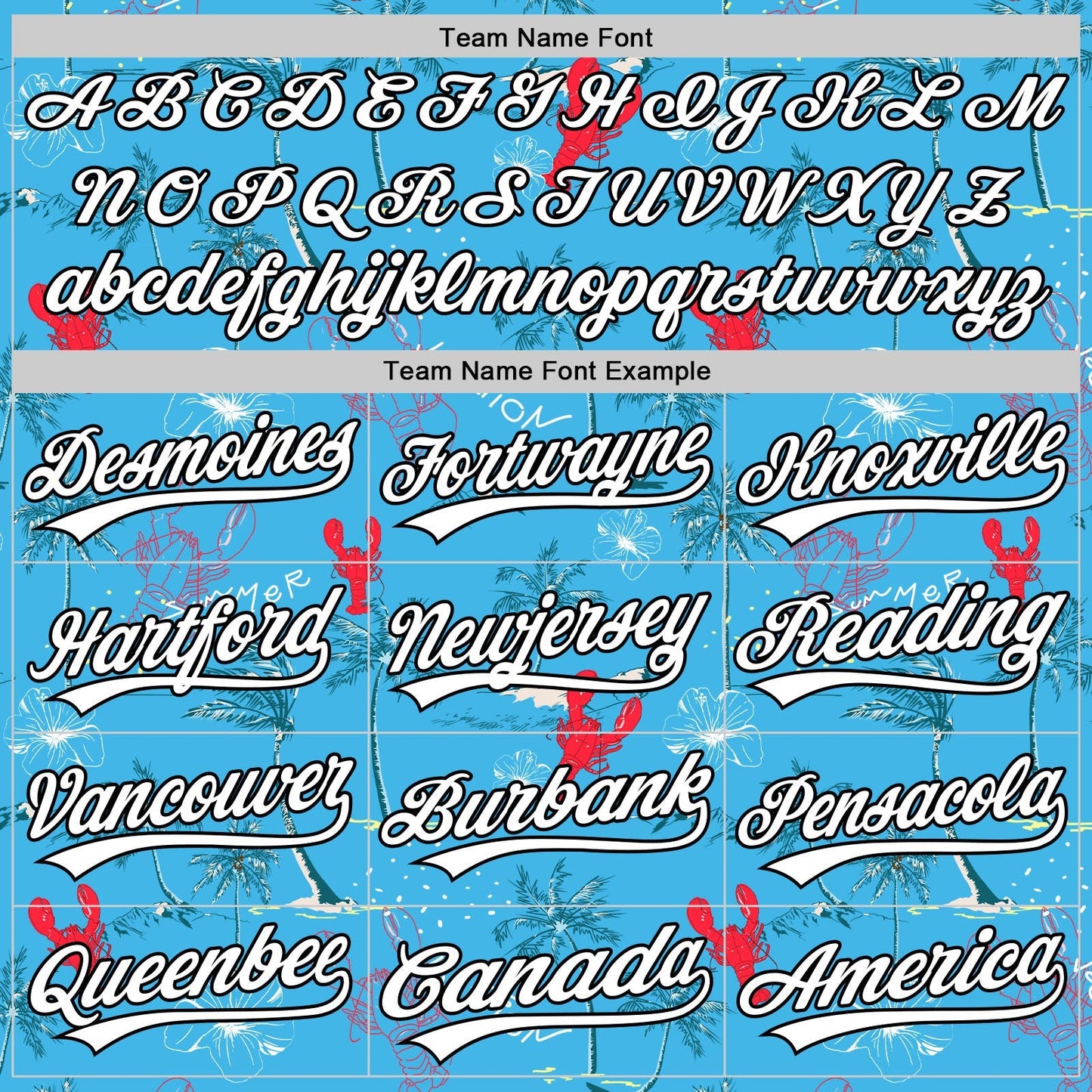 Custom Sky Blue White-Black 3D Tropical Beach Hawaii Palm Tree And Lobster Authentic Baseball Jersey baseball jersey product view 4