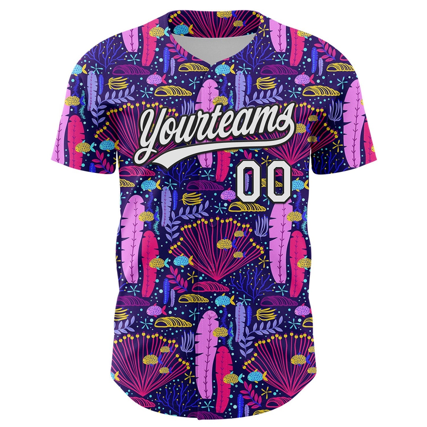 Custom Purple White-Black 3D Tropical Hawaii Plant Authentic Baseball Jersey baseball jersey product view 2