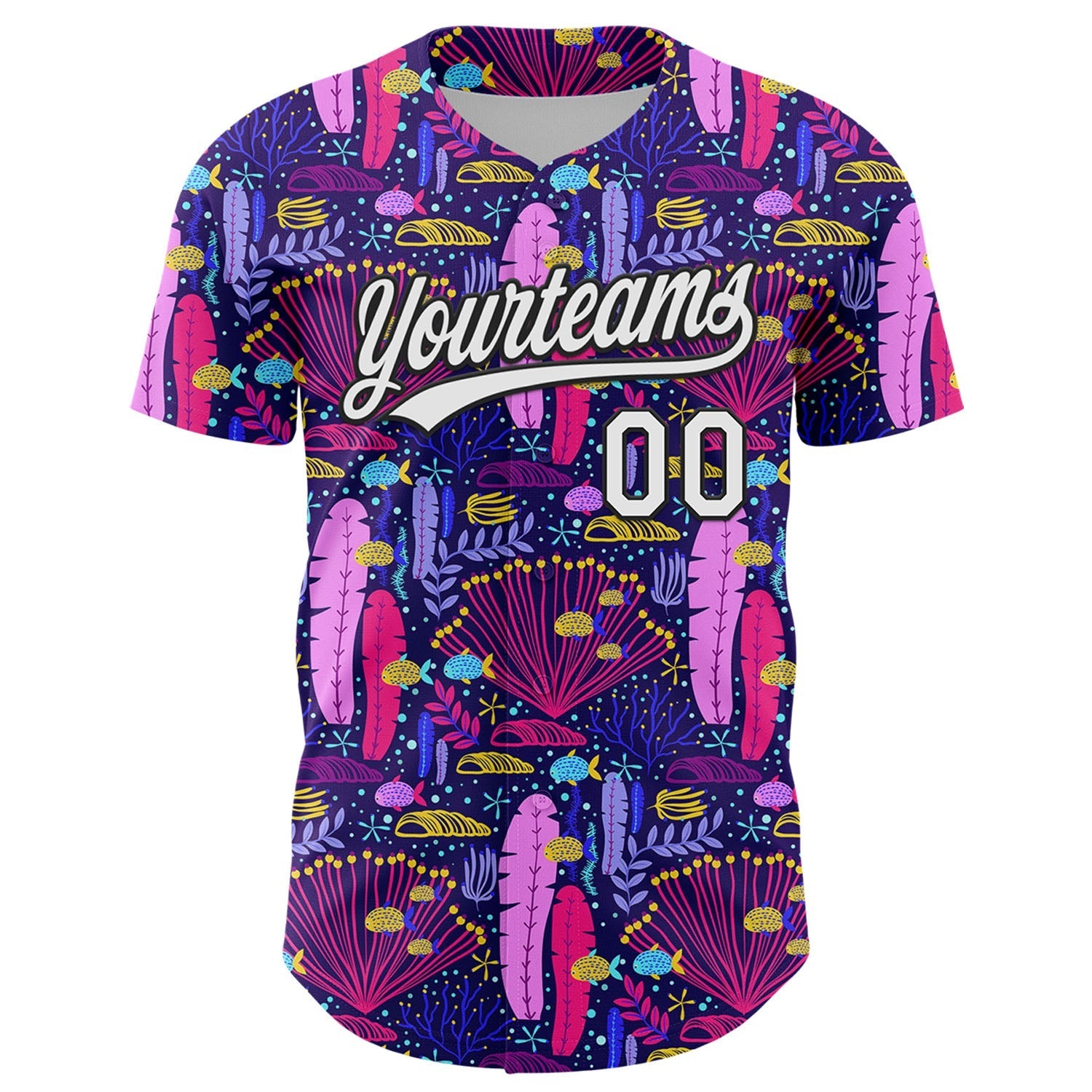Custom Purple White-Black 3D Tropical Hawaii Plant Authentic Baseball Jersey baseball jersey product view 2