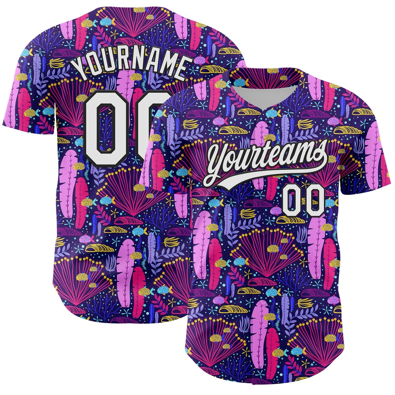 Custom Purple White-Black 3D Tropical Hawaii Plant Authentic Baseball Jersey baseball jersey product view 1